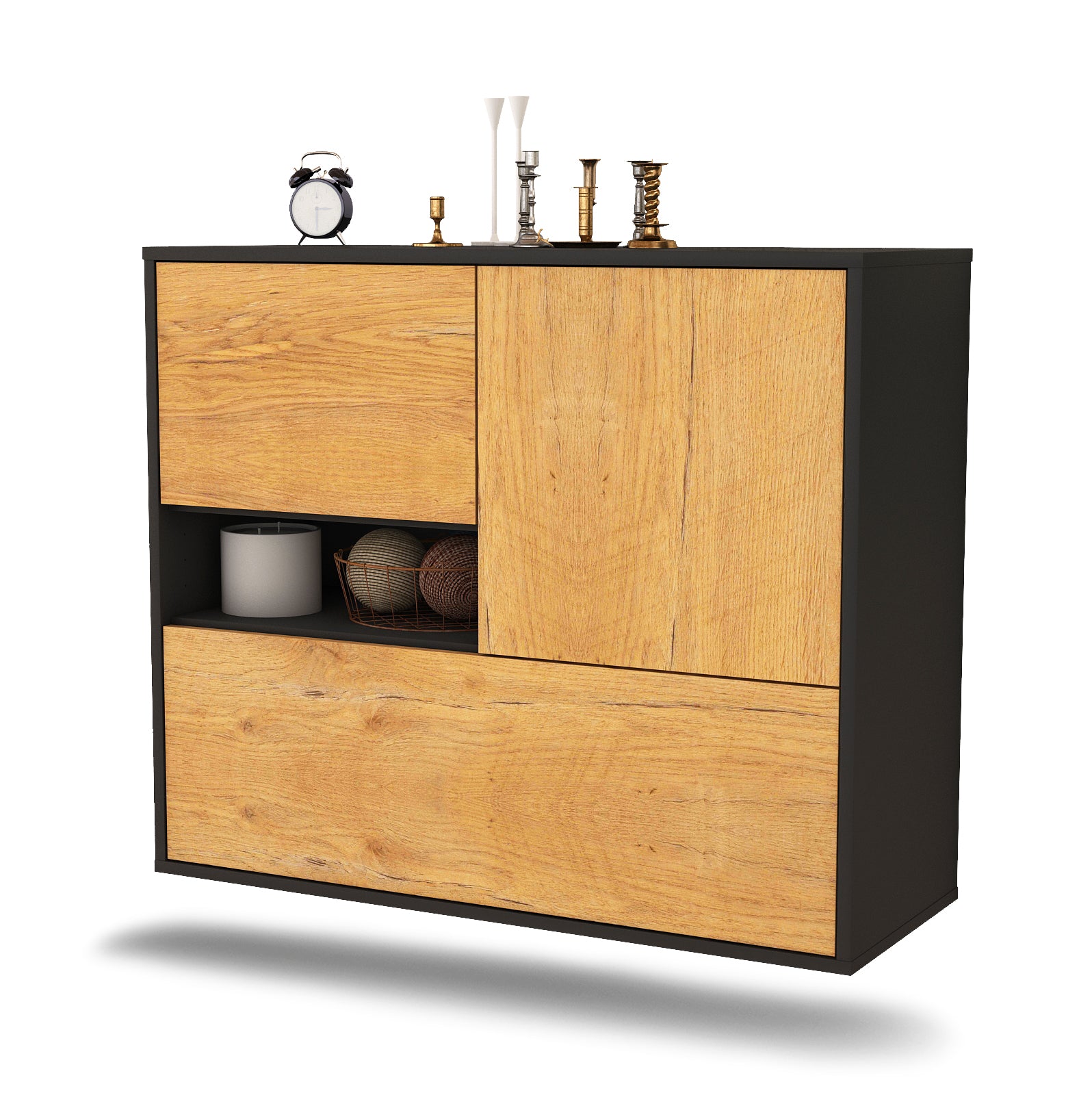 Sideboard - Debora - Design Holzdekor - Wandmontiert mit Push to open  92 cm Anthrazit