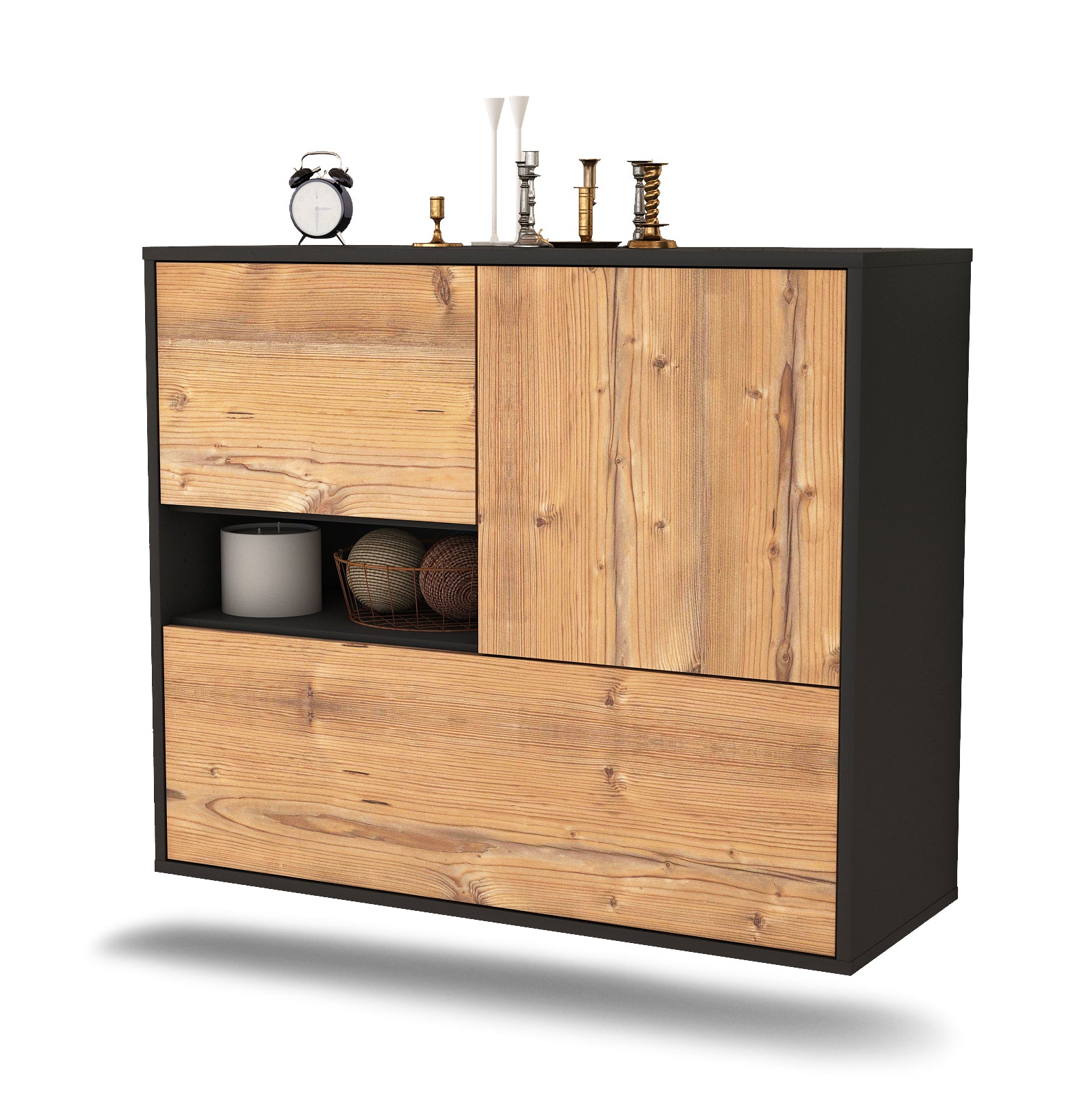 Sideboard - Debora - Design Holzdekor - Wandmontiert mit Push to open  92 cm Anthrazit