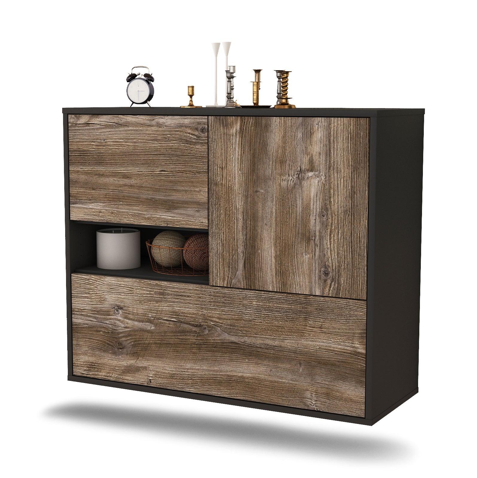 Sideboard - Debora - Design Holzdekor - Wandmontiert mit Push to open  92 cm Anthrazit