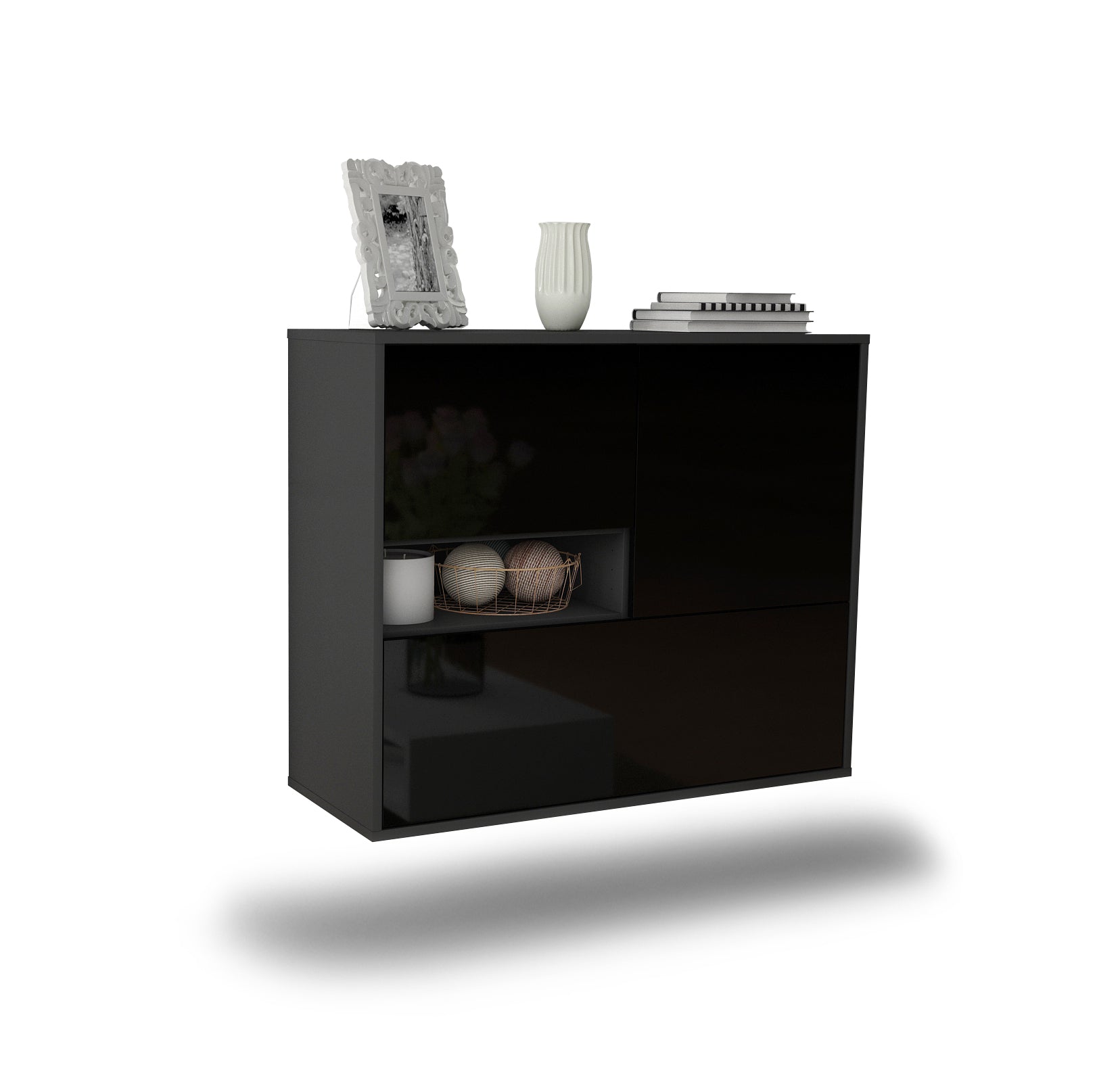 Sideboard - Debora - Design Hochglanz - Wandmontiert mit Push to open  92 cm Anthrazit