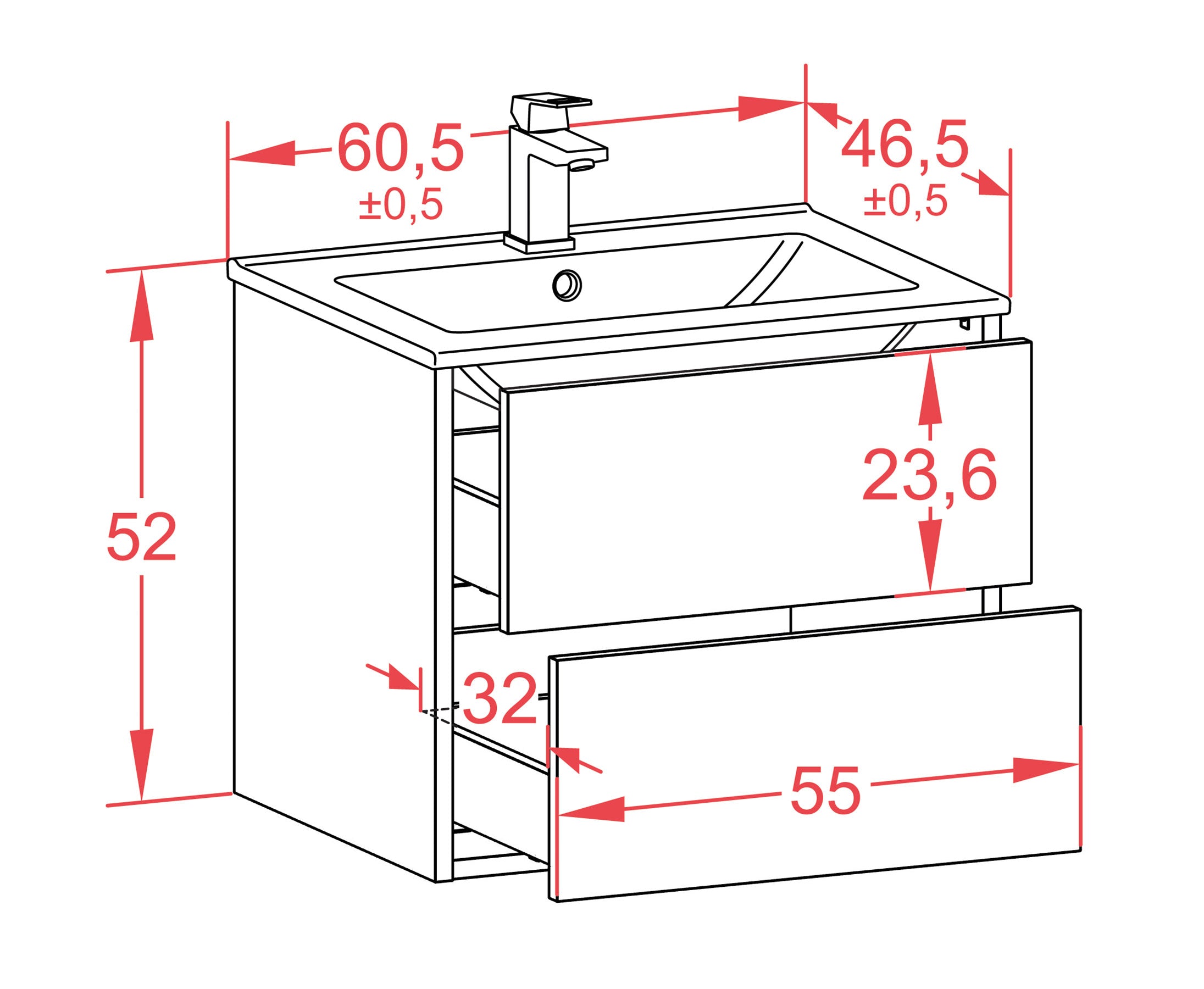 Waschtisch - Evelia - Design Hochglanz-Dekor/Weiss - Wandmontage mit Push to Open - 60 cm