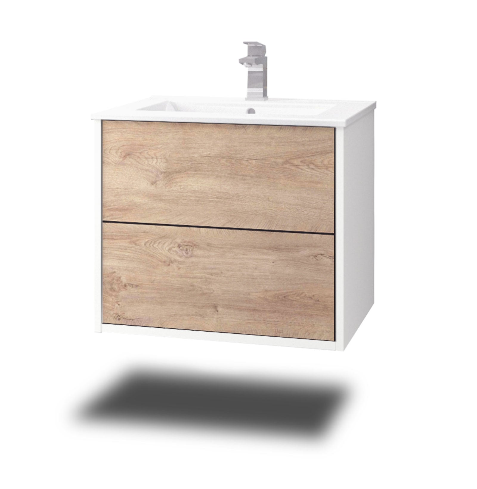 Waschtisch - Evelia - Design Holz-Dekor/Weiss - Wandmontage mit Push to Open - 60 cm