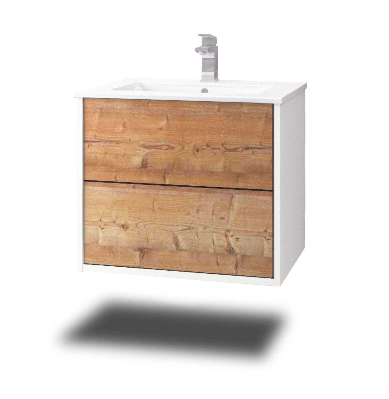 Waschtisch - Evelia - Design Holz-Dekor/Weiss - Wandmontage mit Push to Open - 60 cm