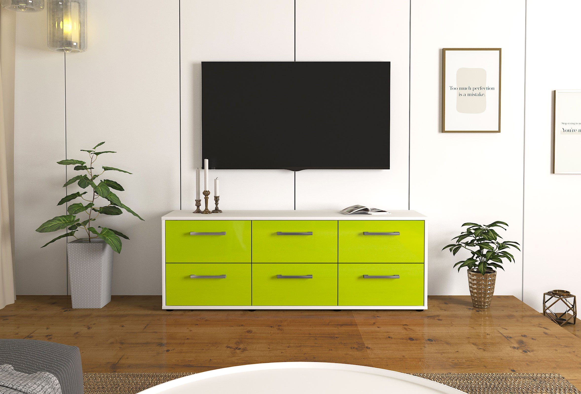 Lowboard - Alva - Design Hochglanz - Freistehend mit Griffe 136 cm Weiss