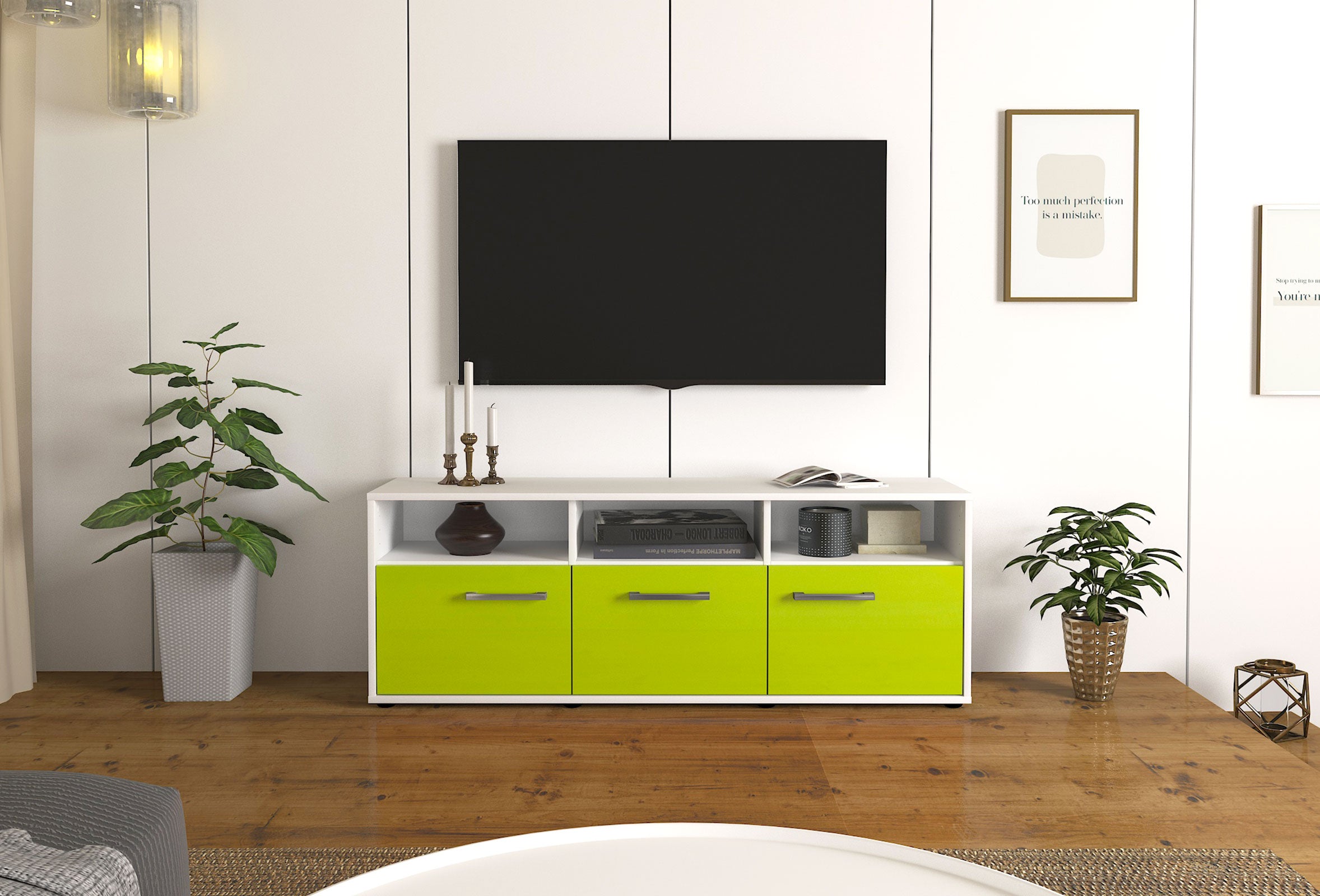 Lowboard - Andrina - Design Hochglanz - Freistehend mit Griffe 136 cm Weiss