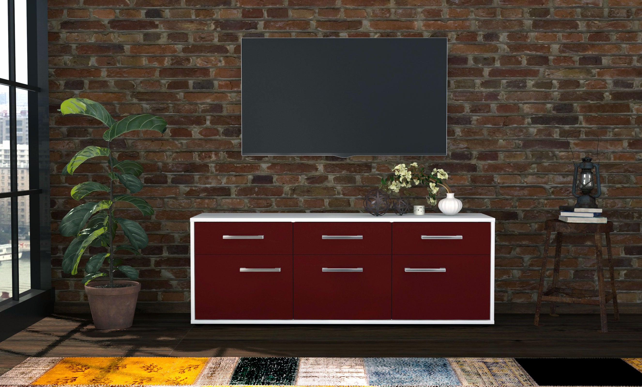 Lowboard - Angela - Design Farbakzent - Freistehend mit Griffe 136 cm Weiss