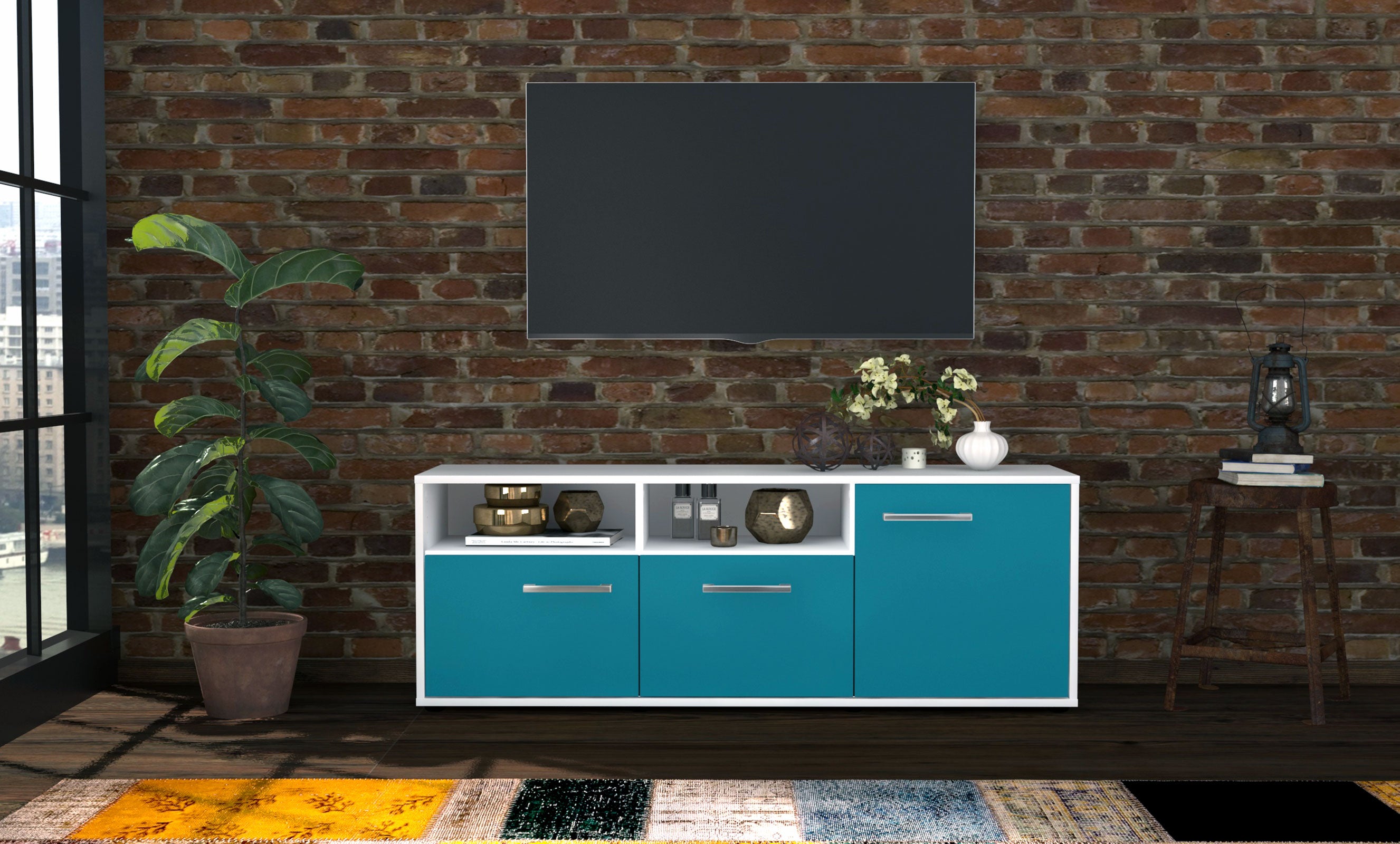 Lowboard - Anina - Design Farbakzent - Freistehend mit Griffe 136 cm Weiss