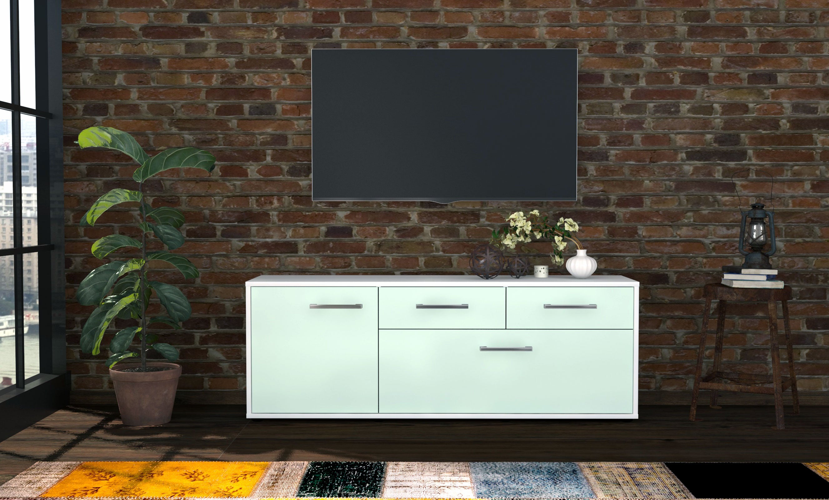 Lowboard - Annabell - Design Farbakzent - Freistehend mit Griffe 136 cm Weiss