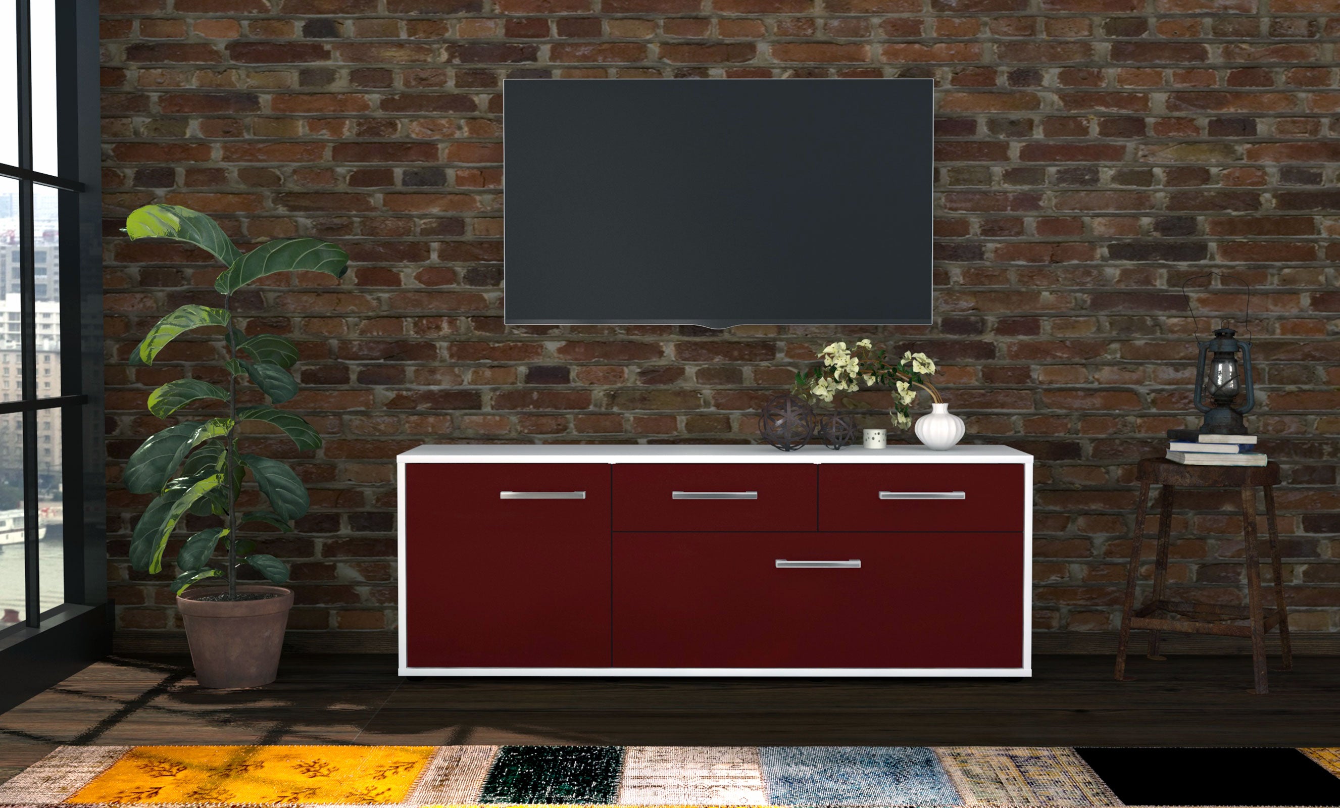Lowboard - Annabell - Design Farbakzent - Freistehend mit Griffe 136 cm Weiss