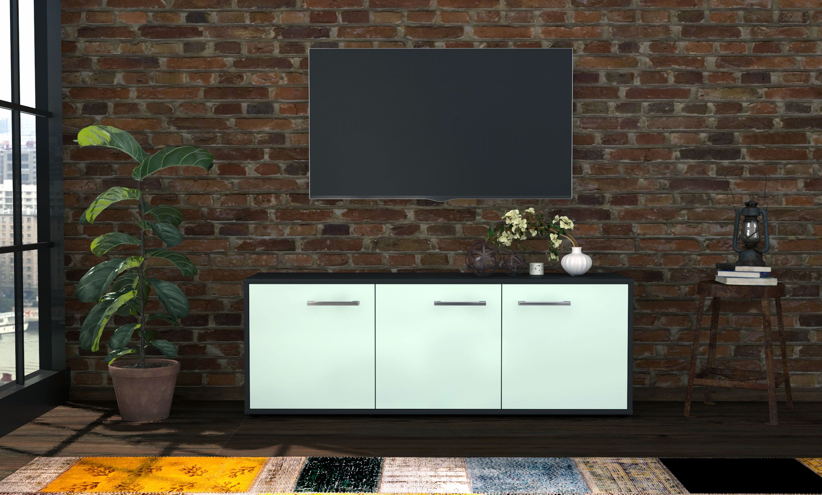 Lowboard - Allegra - Design Farbakzent - Freistehend mit Griffe 136 cm Anthrazit