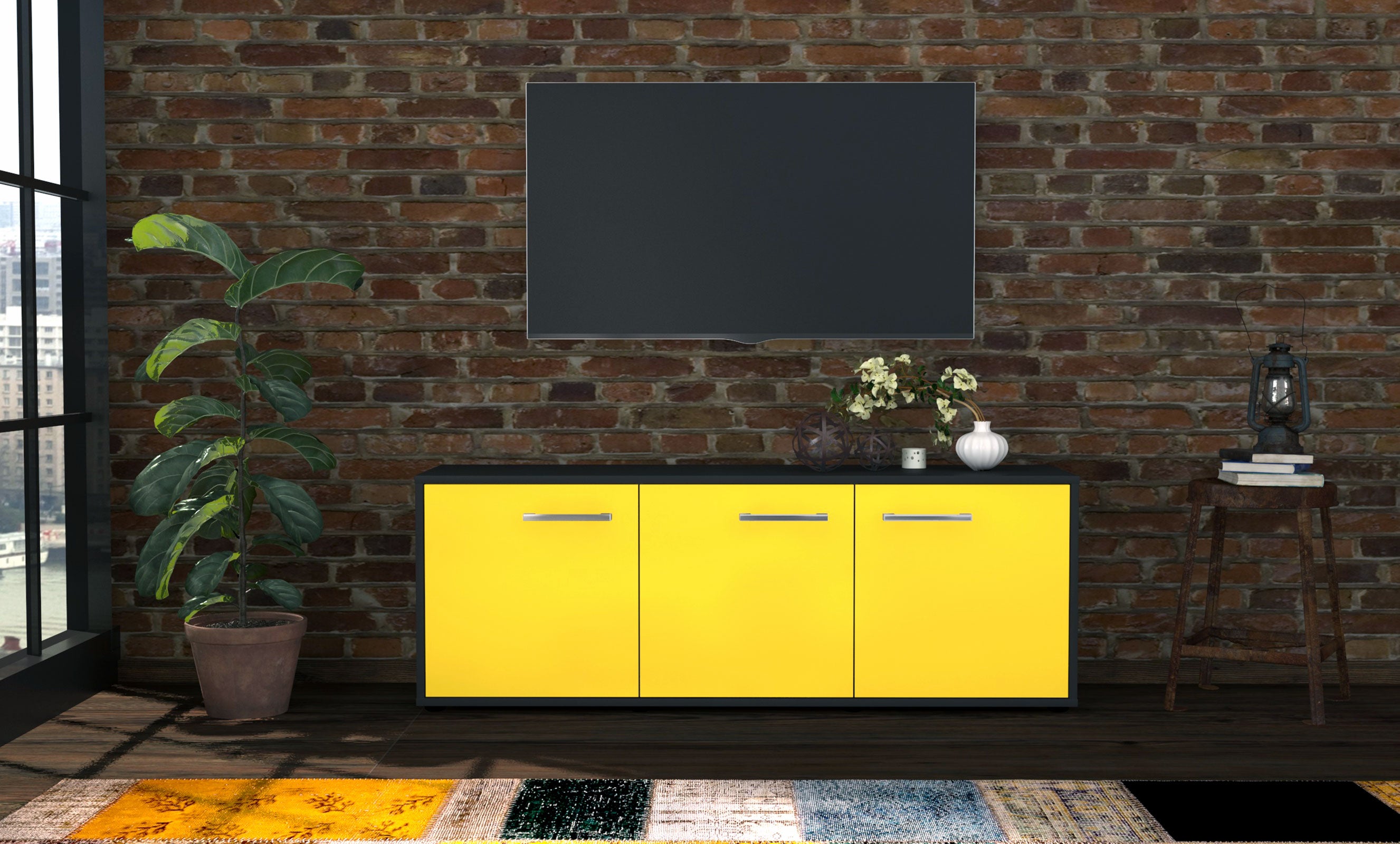 Lowboard - Allegra - Design Farbakzent - Freistehend mit Griffe 136 cm Anthrazit