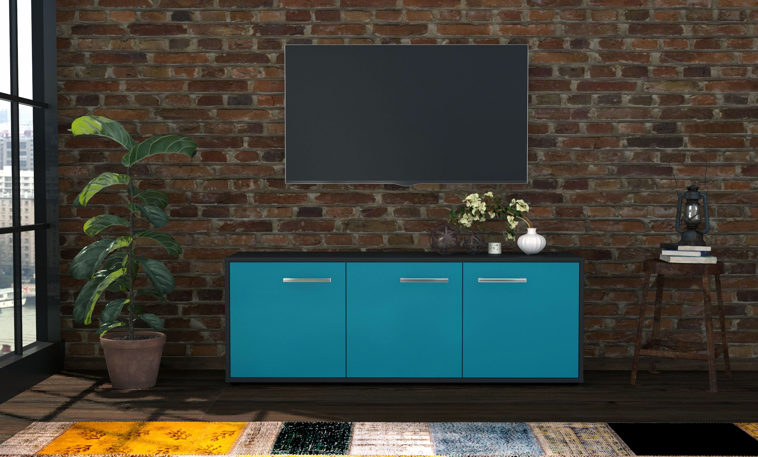 Lowboard - Allegra - Design Farbakzent - Freistehend mit Griffe 136 cm Anthrazit