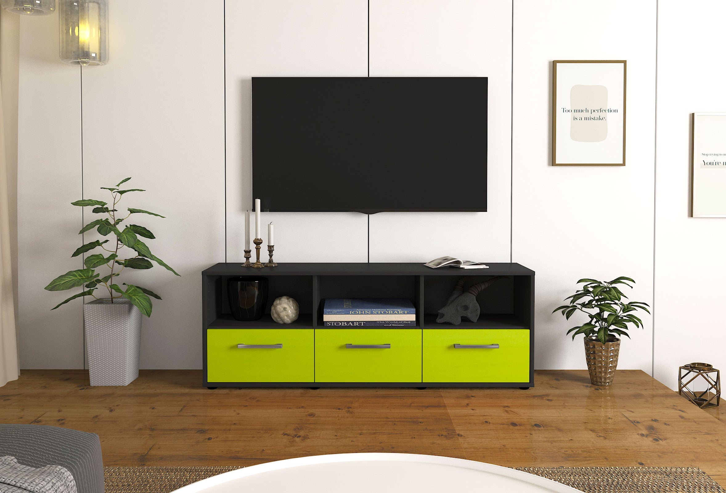 Lowboard - Amalia - Design Hochglanz - Freistehend mit Griffe 136 cm Anthrazit