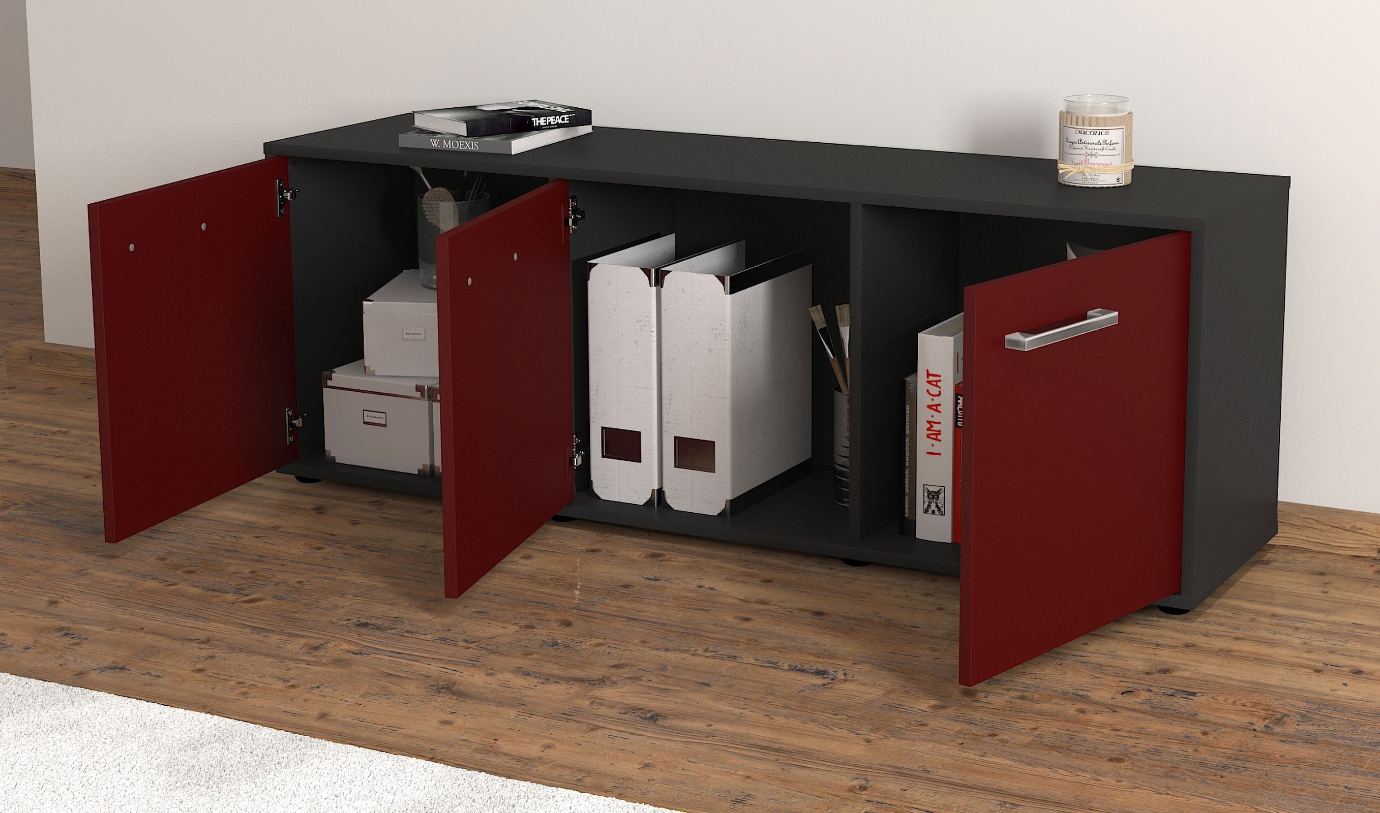 Lowboard - Allegra - Design Farbakzent - Freistehend mit Griffe 136 cm Anthrazit
