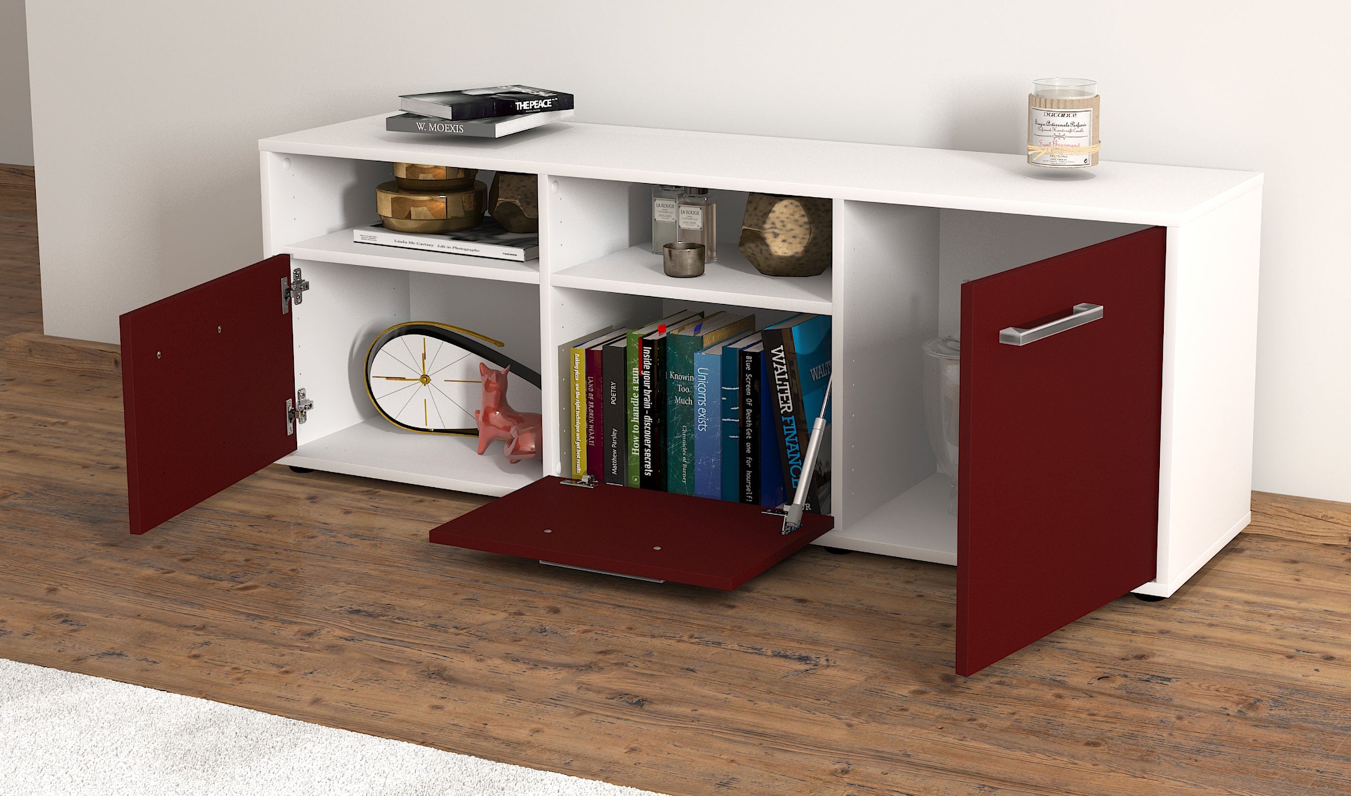 Lowboard - Anina - Design Farbakzent - Freistehend mit Griffe 136 cm Weiss