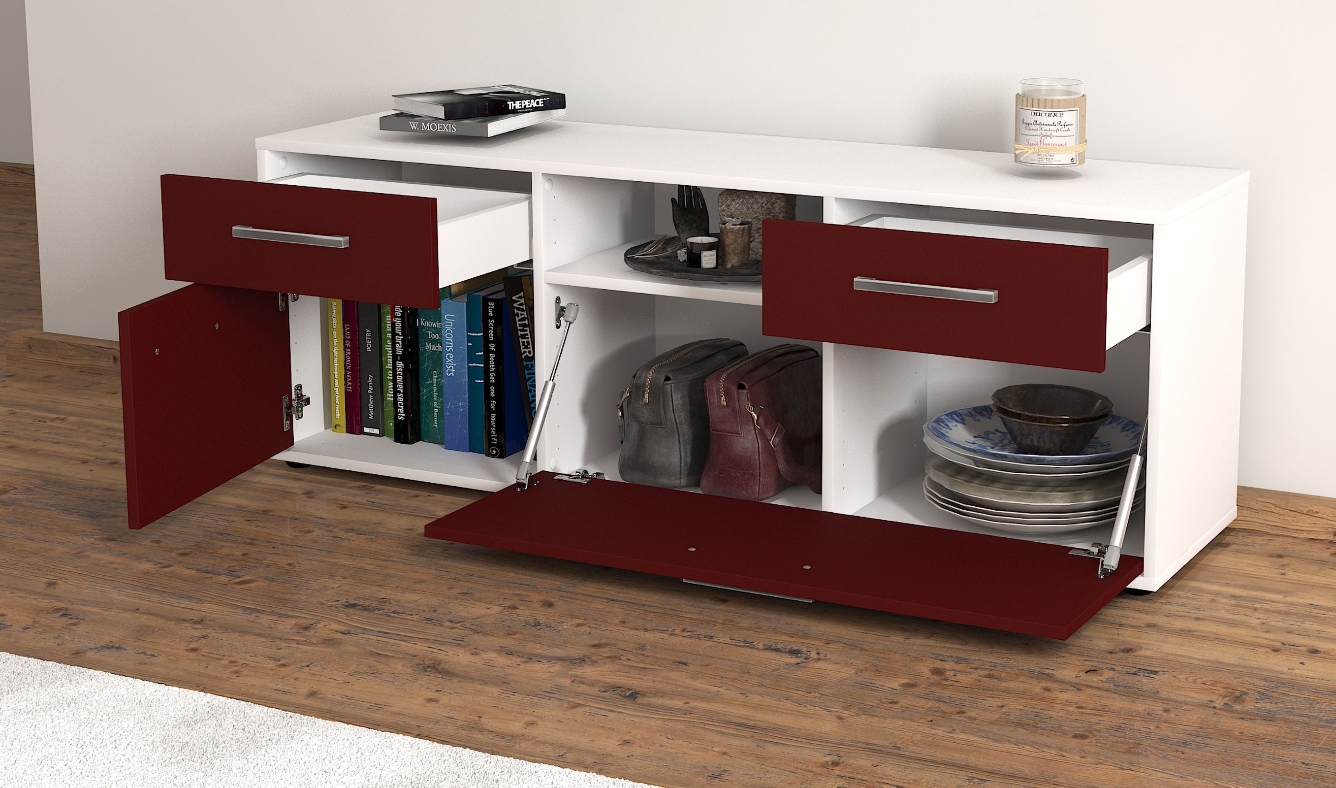 Lowboard - Anita - Design Farbakzent - Freistehend mit Griffe 136 cm Weiss