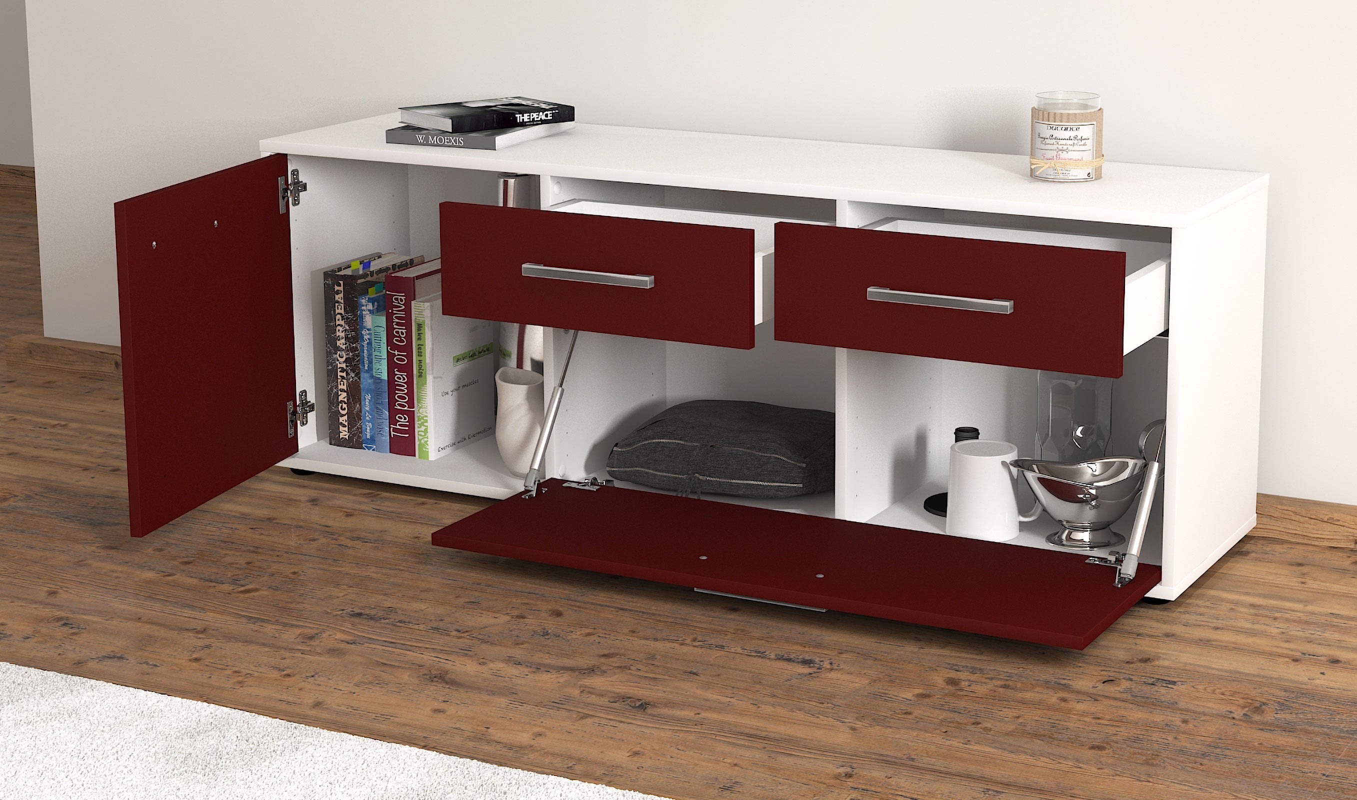 Lowboard - Annabell - Design Farbakzent - Freistehend mit Griffe 136 cm Weiss