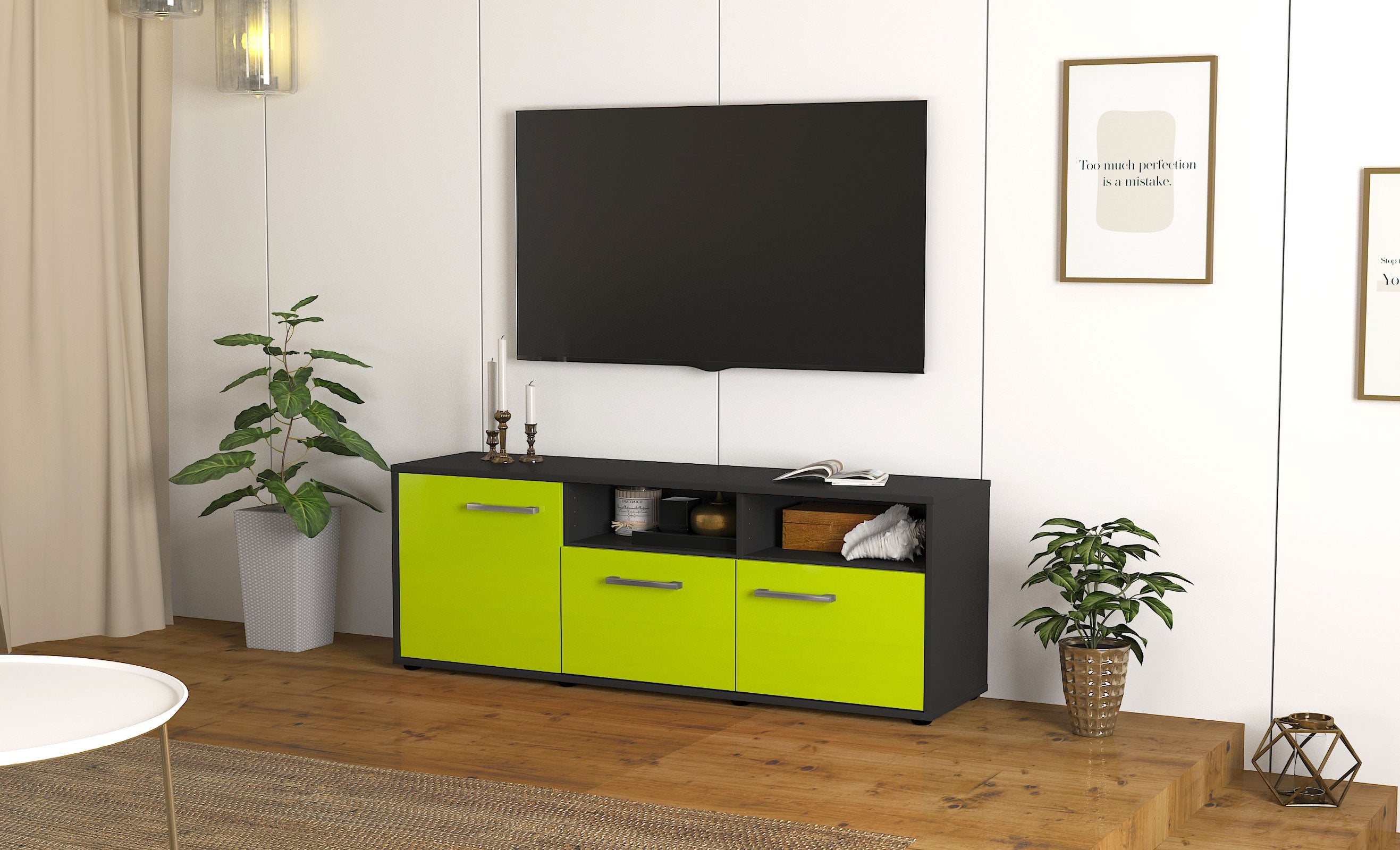 Lowboard - Angelina - Design Hochglanz - Freistehend mit Griffe 136 cm Anthrazit