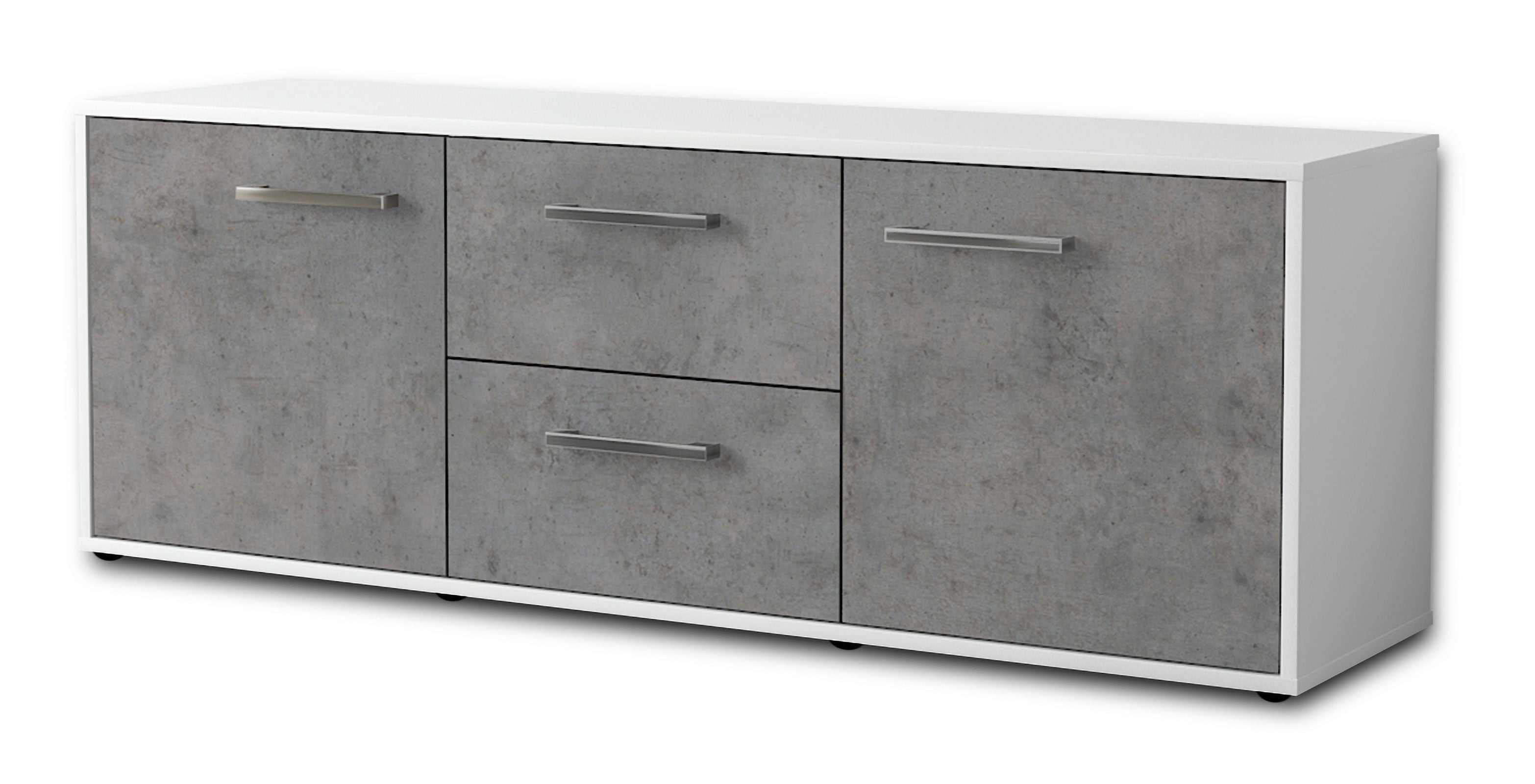 Lowboard - Alma - Design Industrie Stil - Freistehend mit Griffe 136 cm Weiss