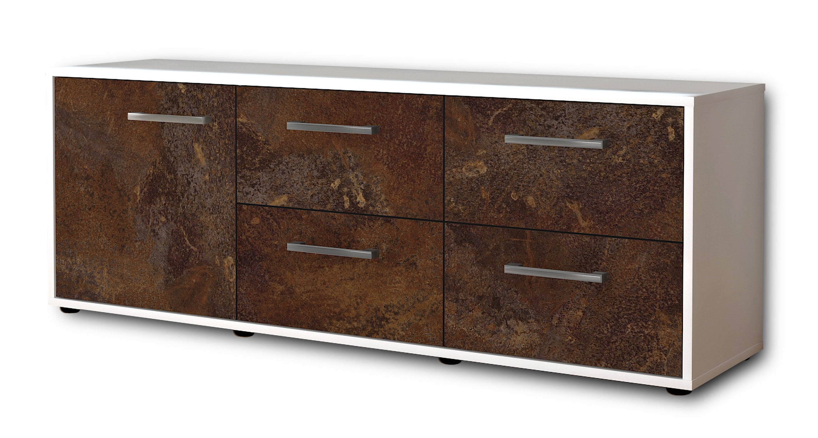 Lowboard - Aloisia - Design Industrie Stil - Freistehend mit Griffe 136 cm Weiss