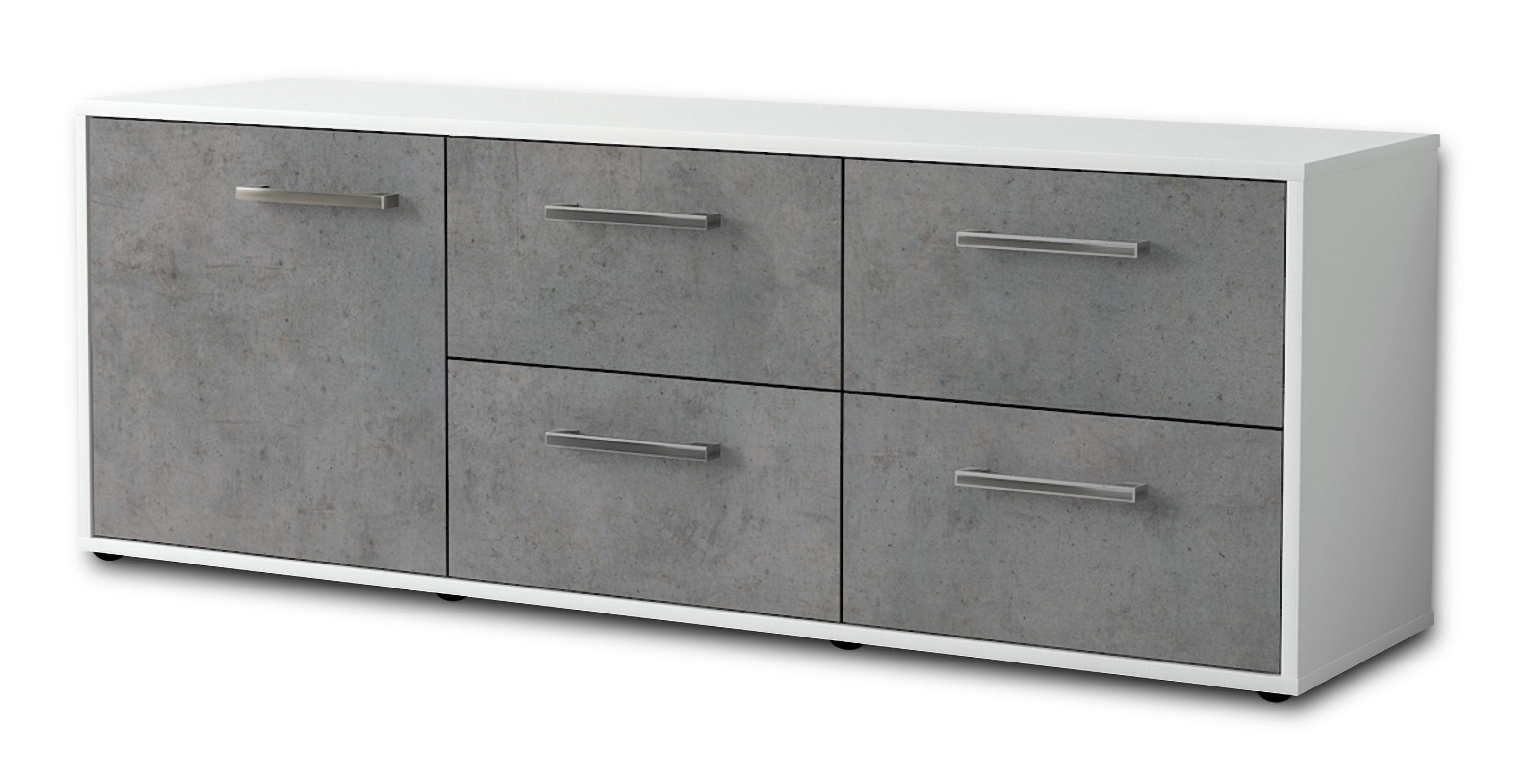 Lowboard - Aloisia - Design Industrie Stil - Freistehend mit Griffe 136 cm Weiss