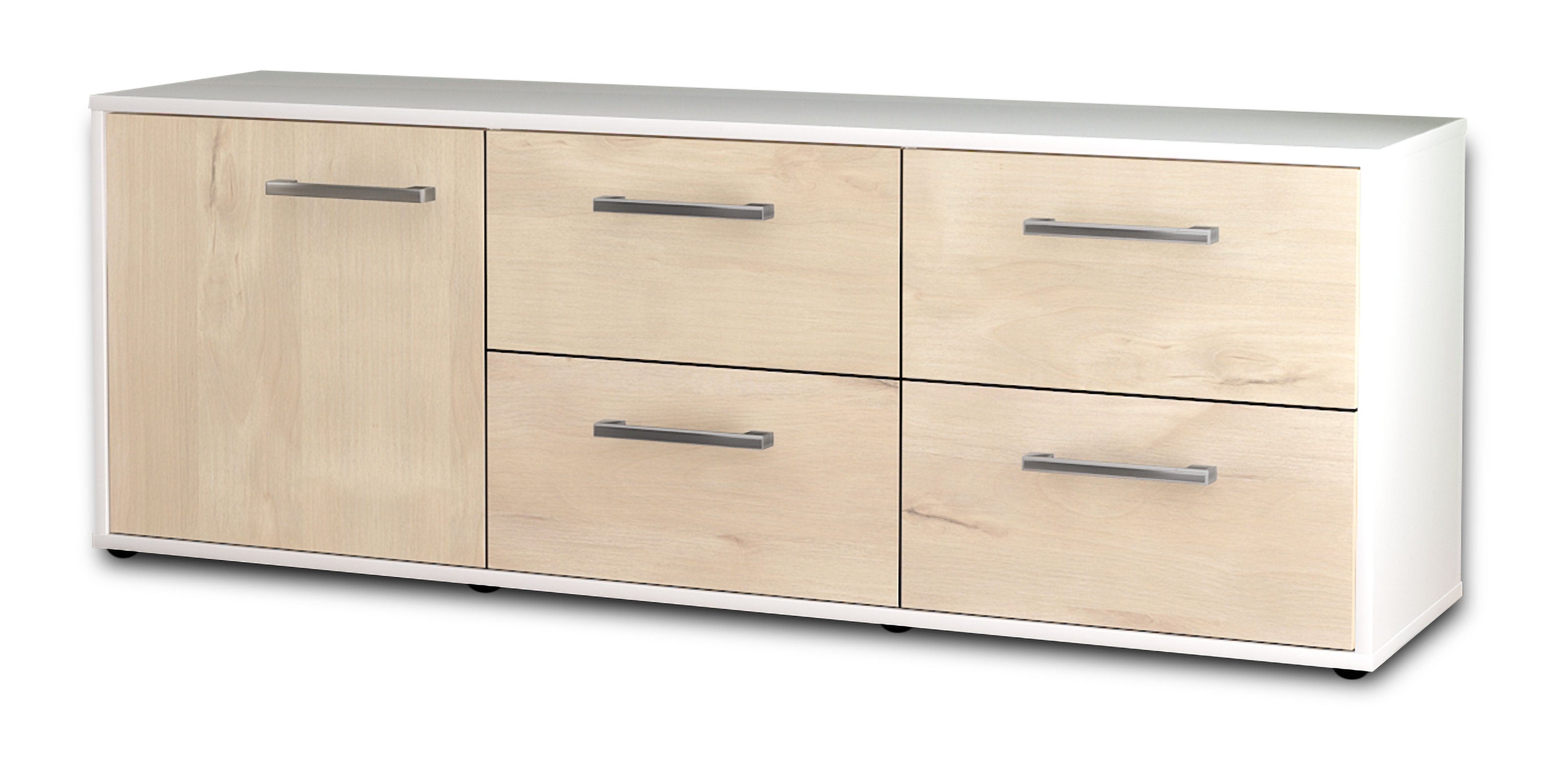 Lowboard - Aloisia - Design Holzdekor - Freistehend mit Griffe 136 cm Weiss