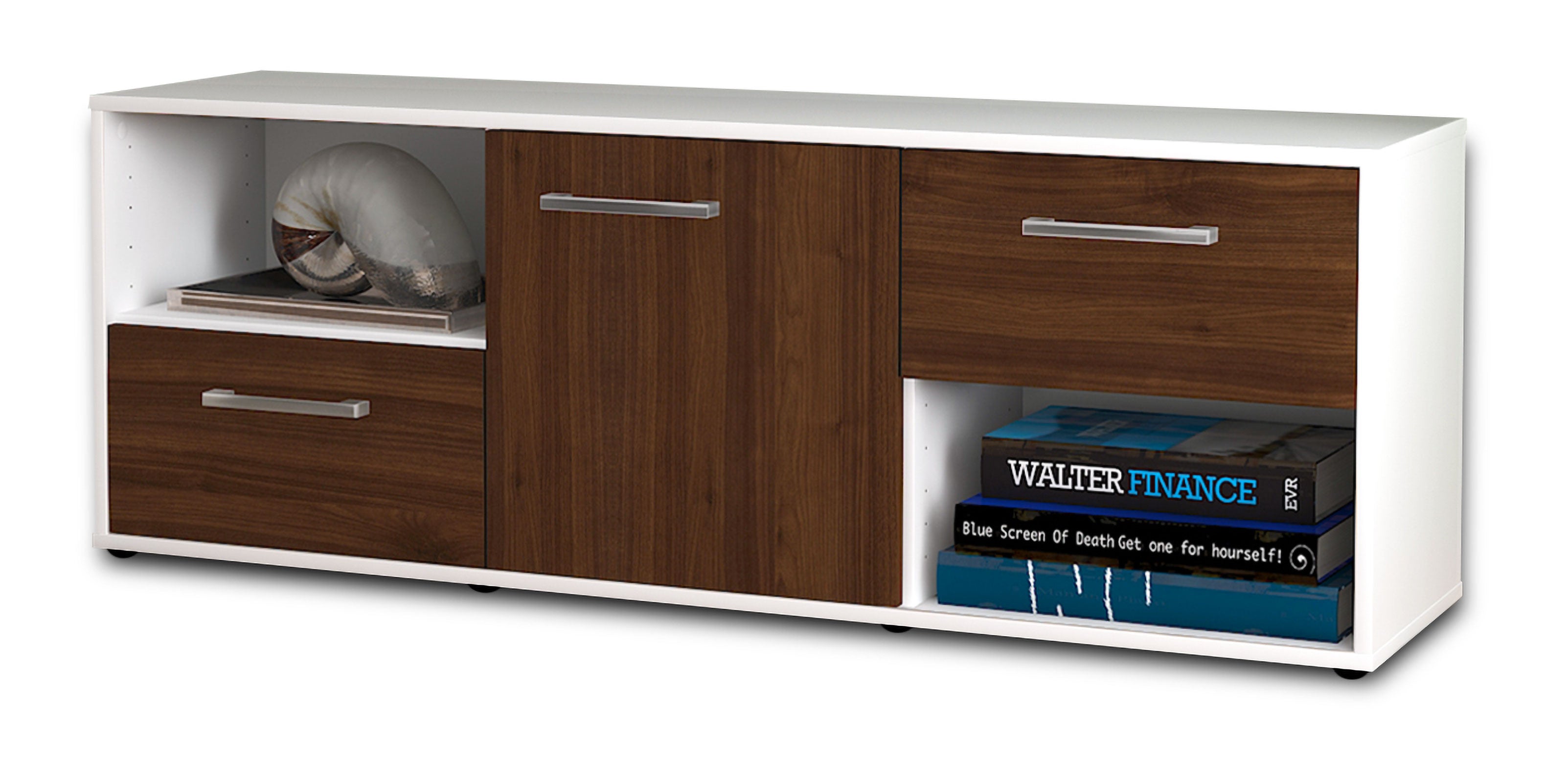 Lowboard - Ambra - Design Holzdekor - Freistehend mit Griffe 136 cm Weiss