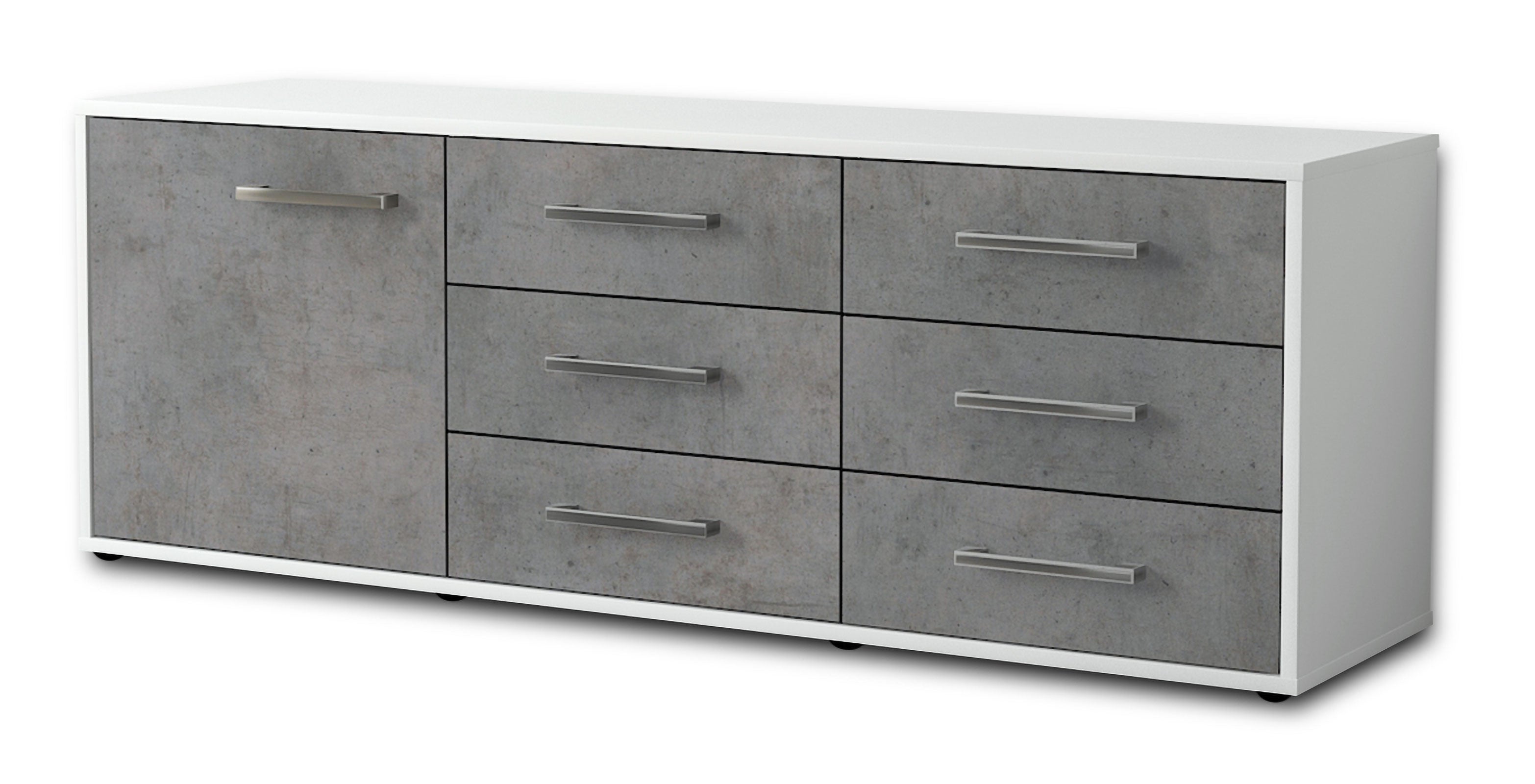 Lowboard - Amedea - Design Industrie Stil - Freistehend mit Griffe 136 cm Weiss