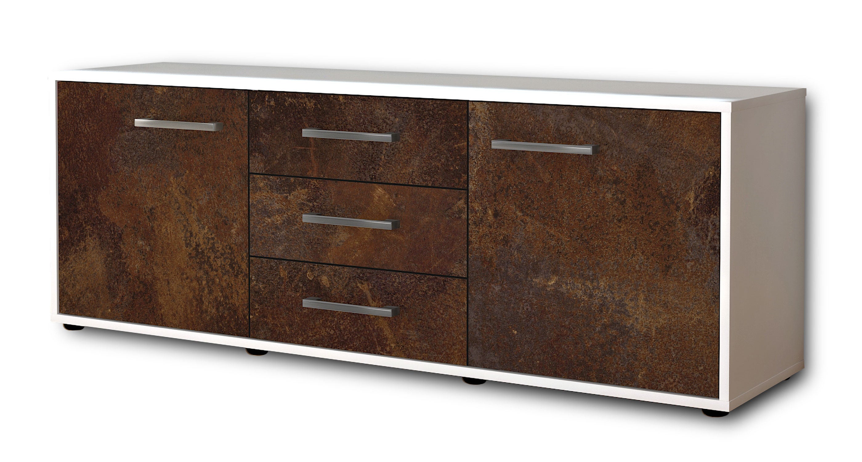 Lowboard - Ameline - Design Industrie Stil - Freistehend mit Griffe 136 cm Weiss