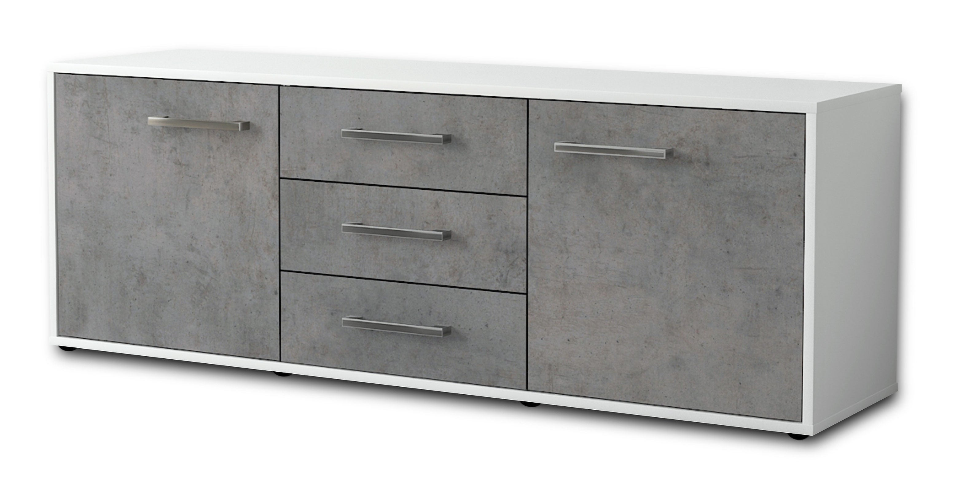 Lowboard - Ameline - Design Industrie Stil - Freistehend mit Griffe 136 cm Weiss