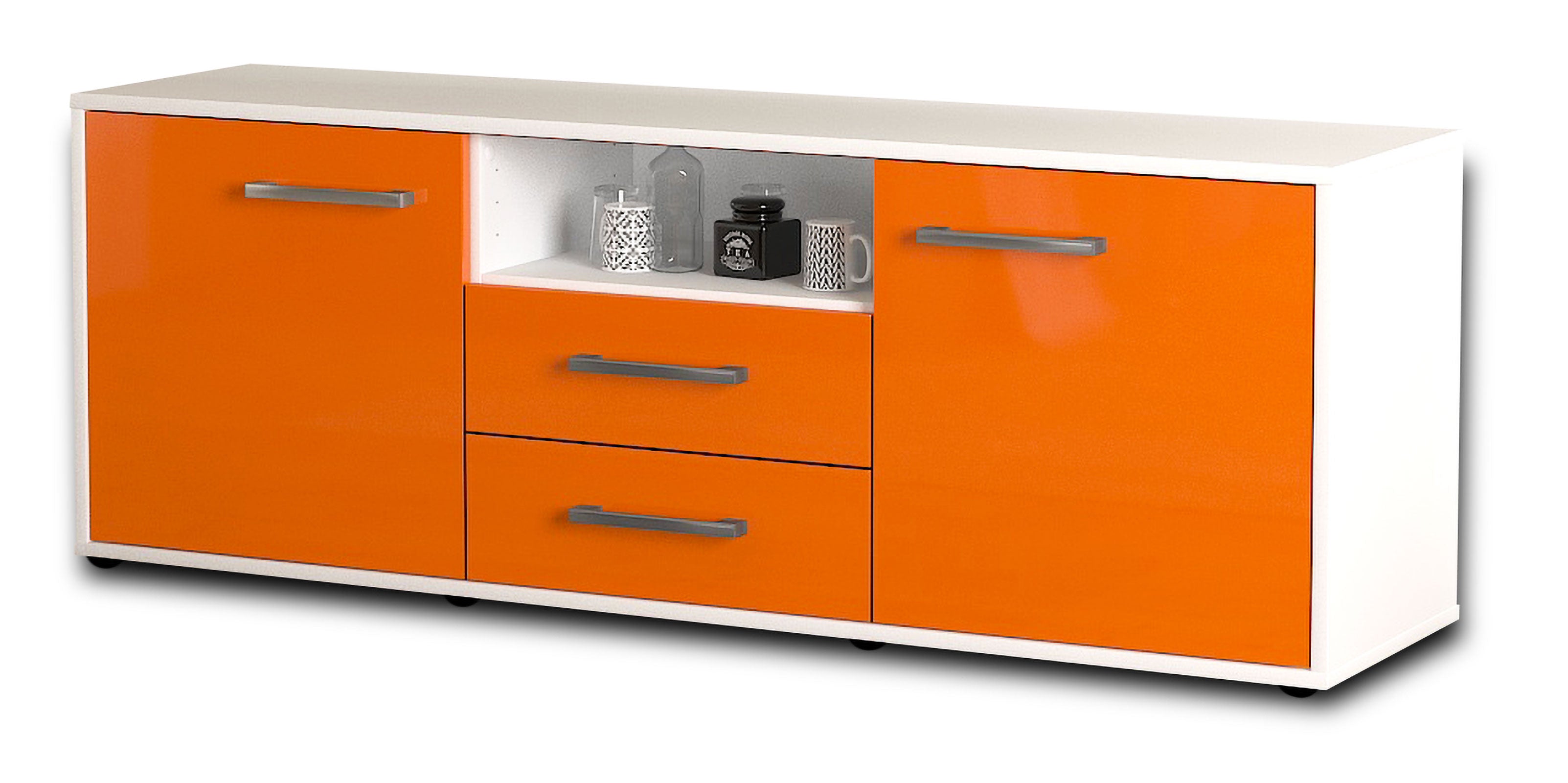 Lowboard - Ameriga - Design Hochglanz - Freistehend mit Griffe 136 cm Weiss