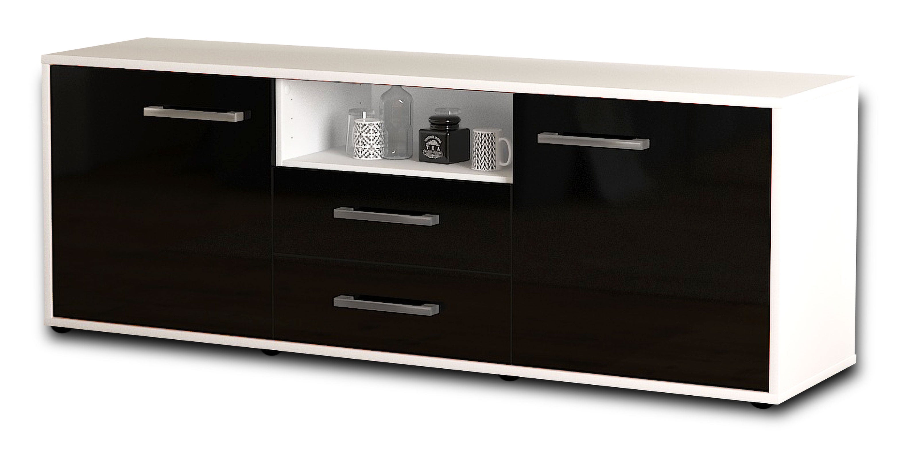 Lowboard - Ameriga - Design Hochglanz - Freistehend mit Griffe 136 cm Weiss