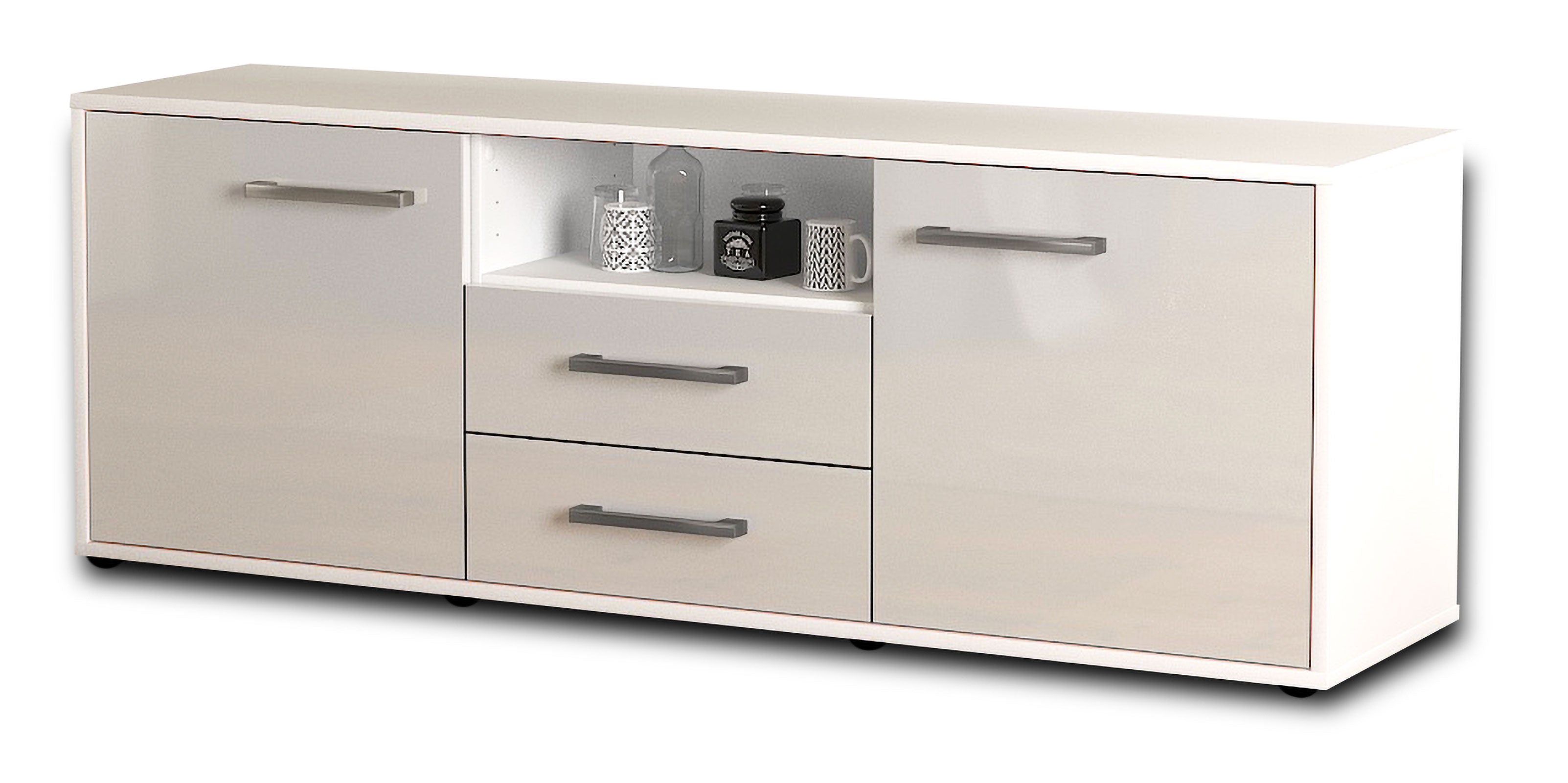 Lowboard - Ameriga - Design Hochglanz - Freistehend mit Griffe 136 cm Weiss