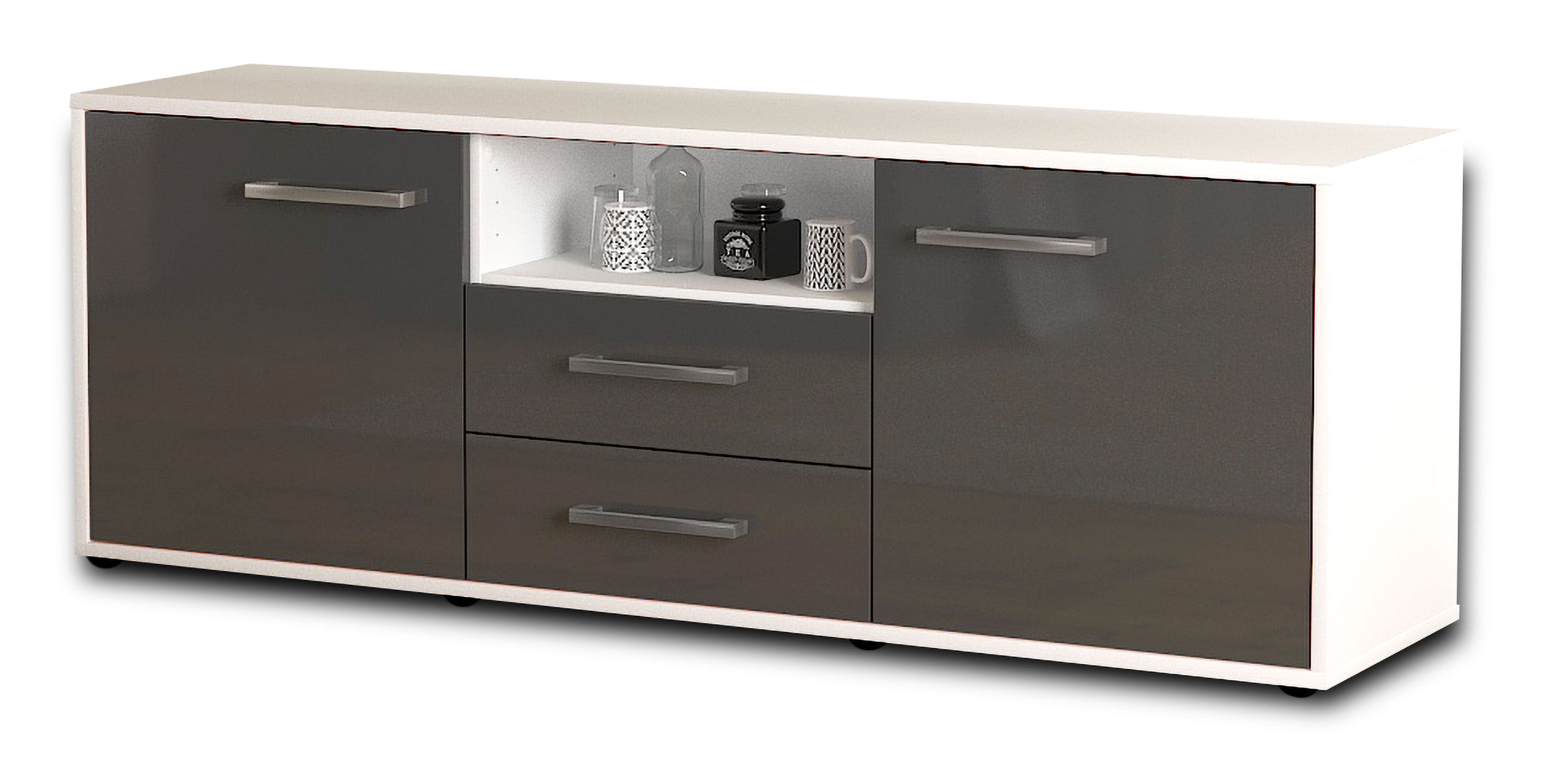 Lowboard - Ameriga - Design Hochglanz - Freistehend mit Griffe 136 cm Weiss