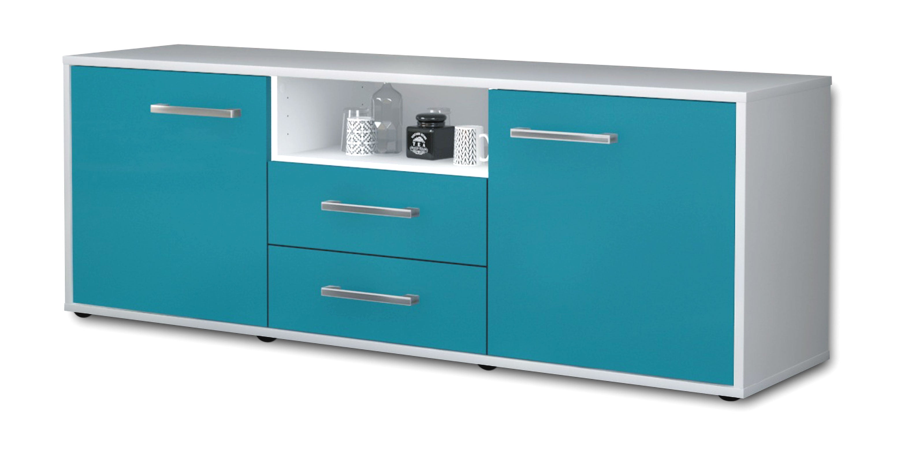 Lowboard - Ameriga - Design Farbakzent - Freistehend mit Griffe 136 cm Weiss