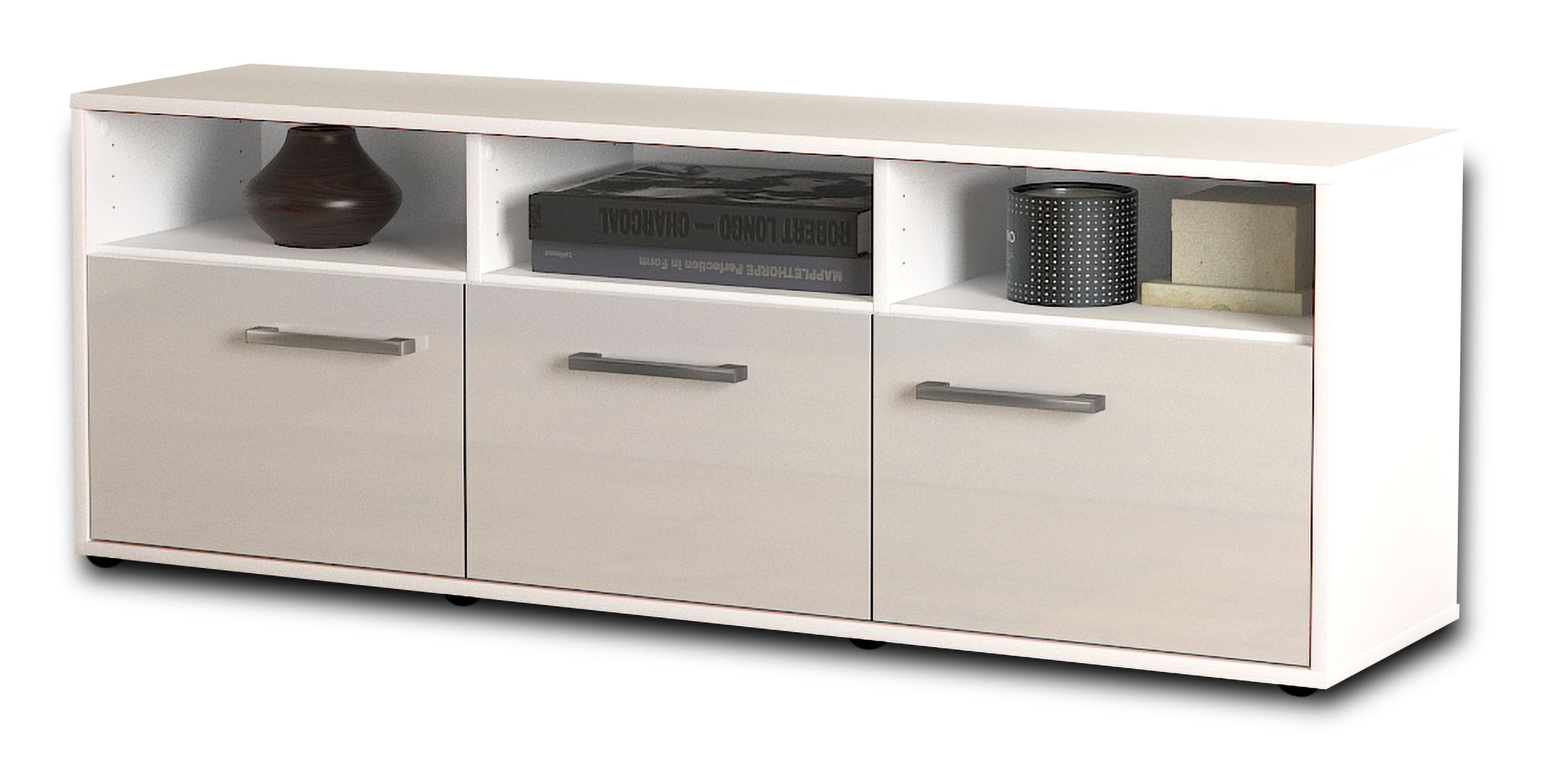 Lowboard - Andrina - Design Hochglanz - Freistehend mit Griffe 136 cm Weiss