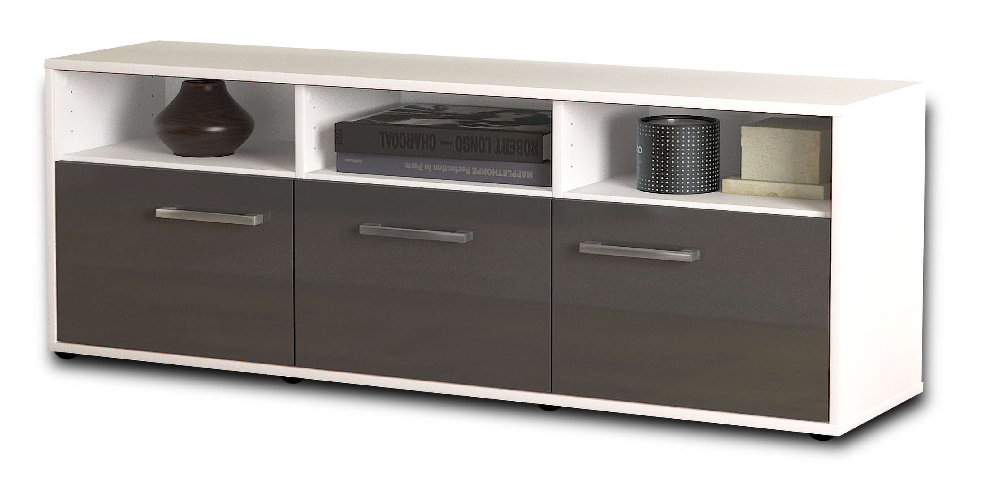 Lowboard - Andrina - Design Hochglanz - Freistehend mit Griffe 136 cm Weiss