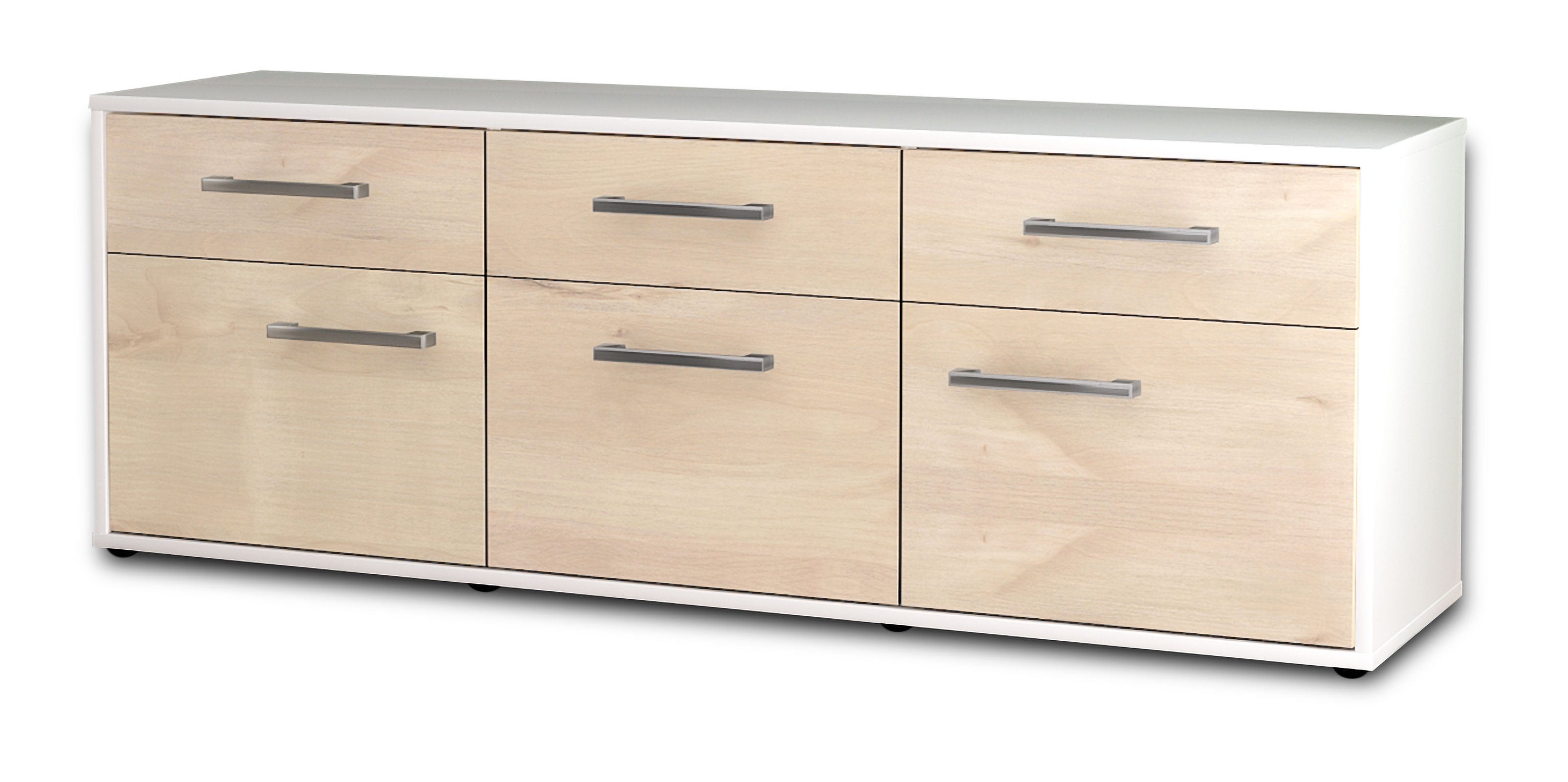 Lowboard - Angela - Design Holzdekor - Freistehend mit Griffe 136 cm Weiss
