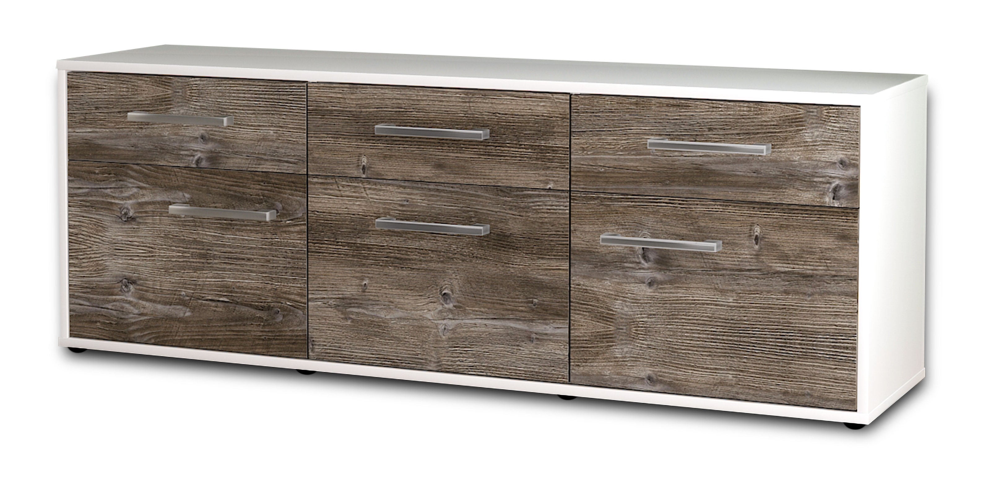 Lowboard - Angela - Design Holzdekor - Freistehend mit Griffe 136 cm Weiss