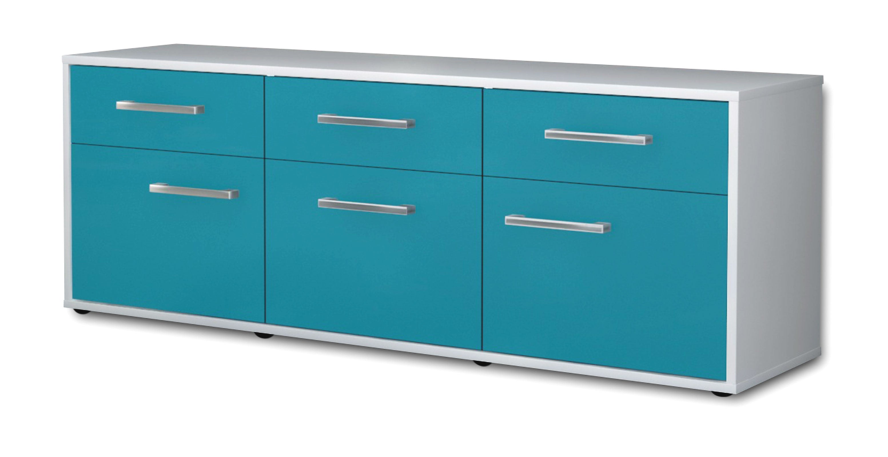 Lowboard - Angela - Design Farbakzent - Freistehend mit Griffe 136 cm Weiss