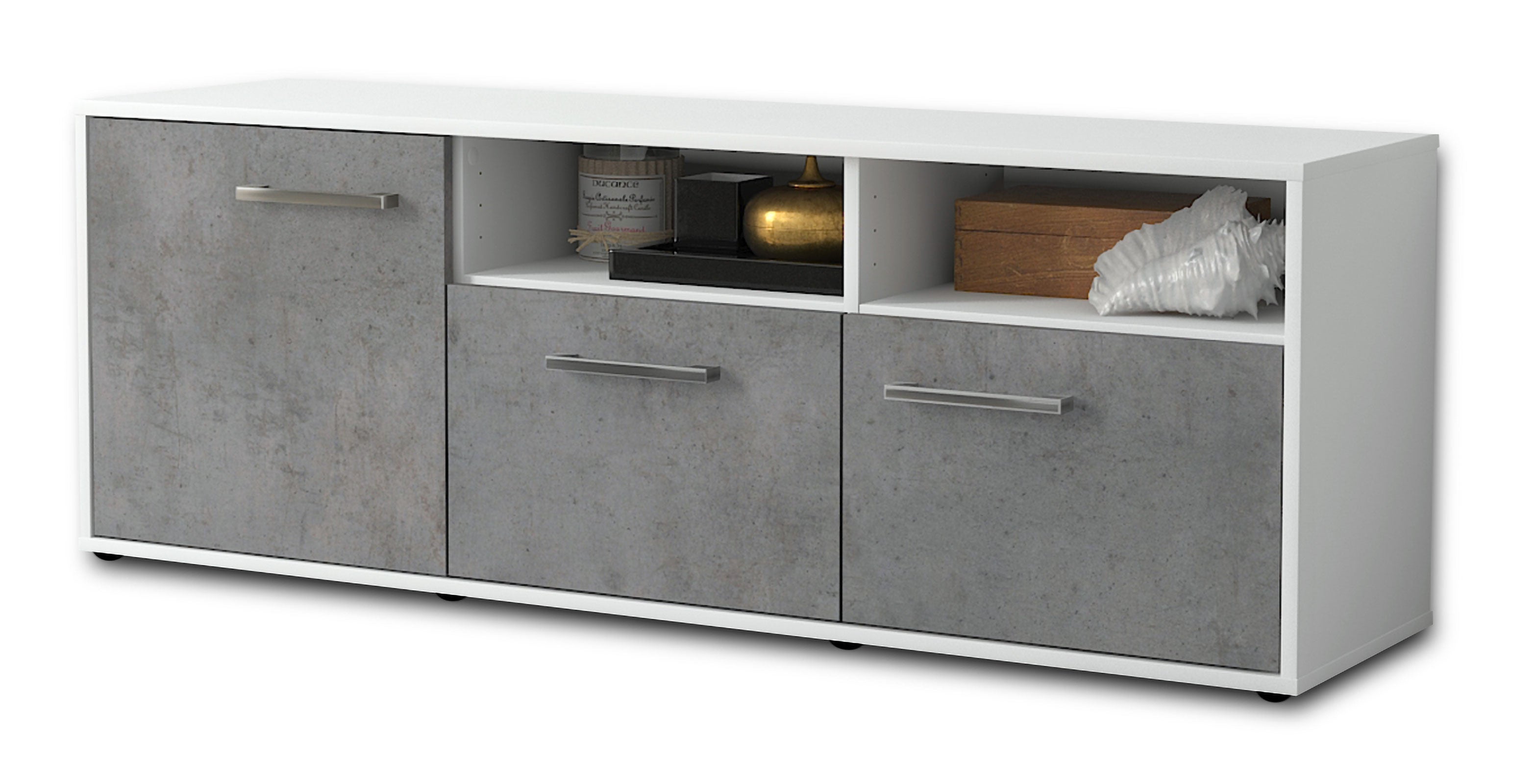 Lowboard - Angelina - Design Industrie Stil - Freistehend mit Griffe 136 cm Weiss