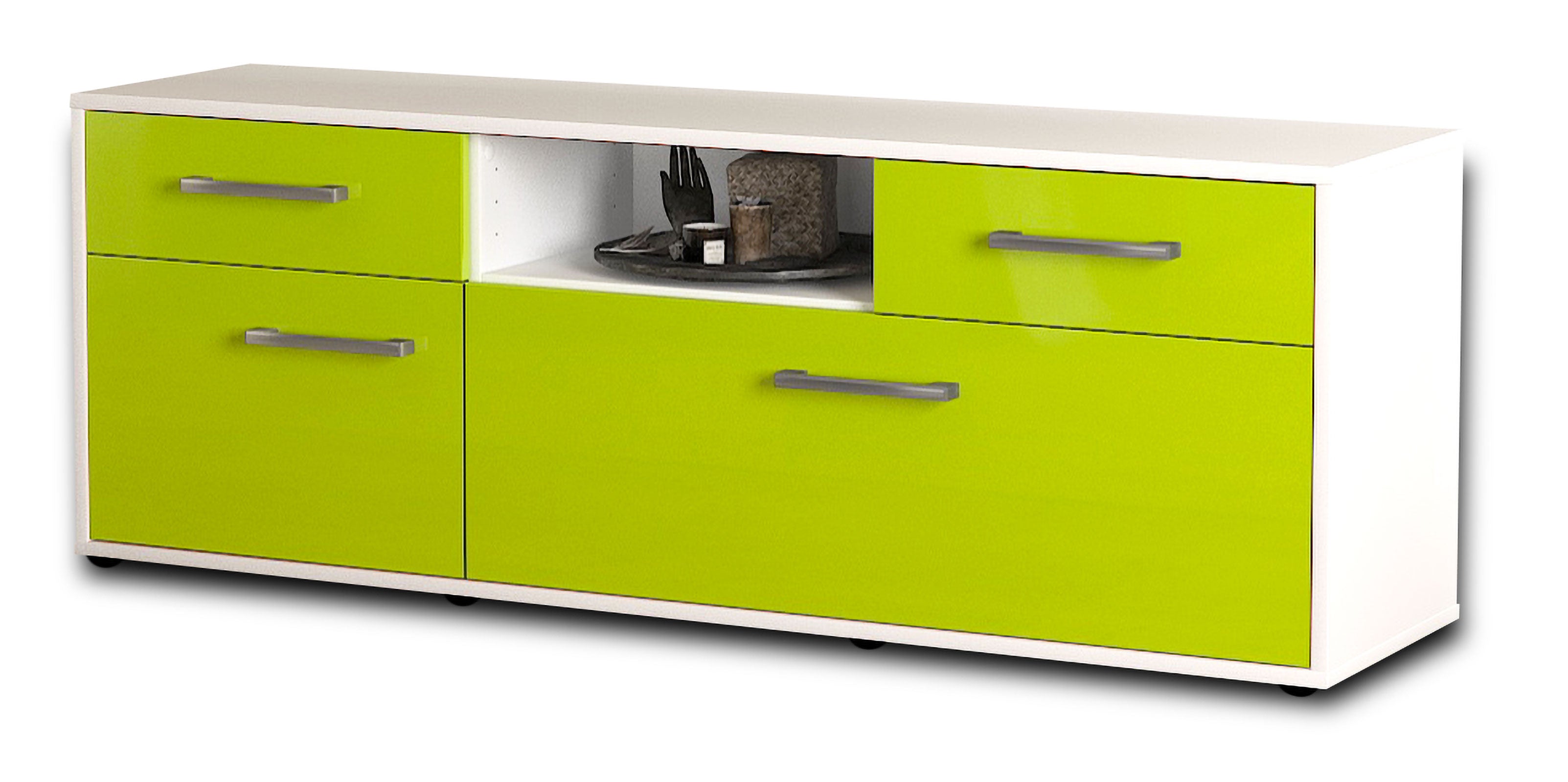 Lowboard - Anita - Design Hochglanz - Freistehend mit Griffe 136 cm Weiss