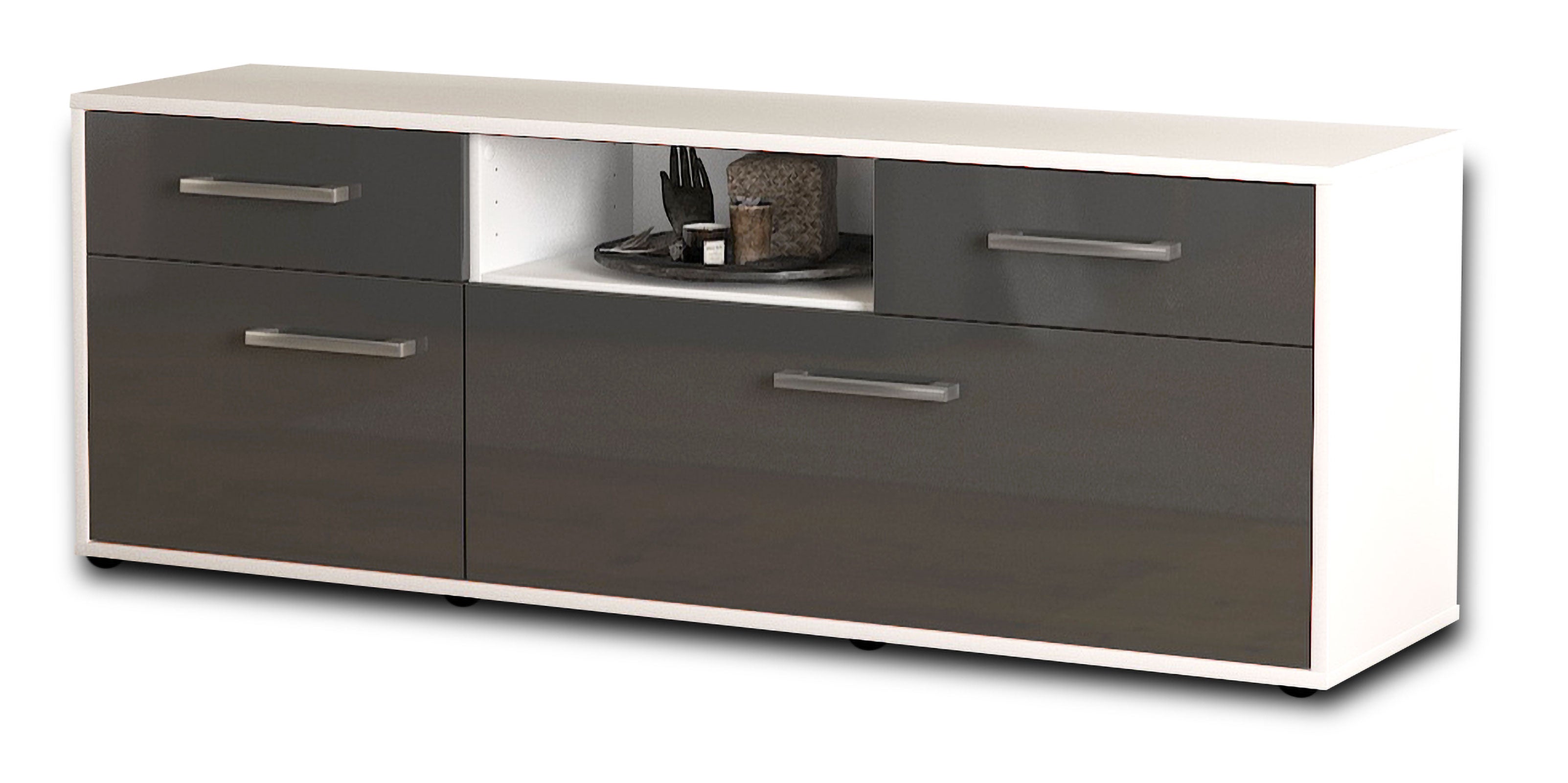 Lowboard - Anita - Design Hochglanz - Freistehend mit Griffe 136 cm Weiss
