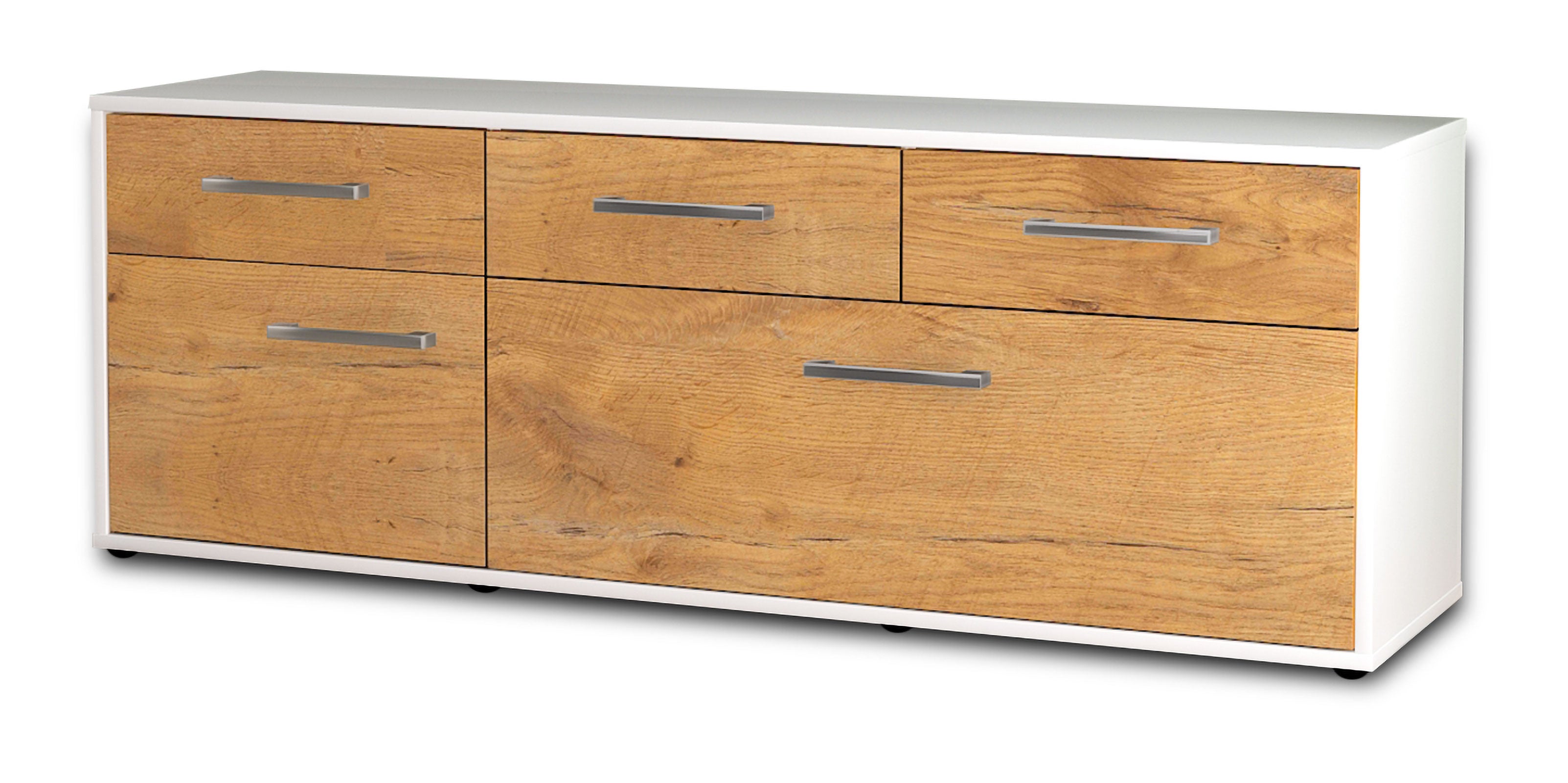 Lowboard - Anjelika - Design Holzdekor - Freistehend mit Griffe 136 cm Weiss