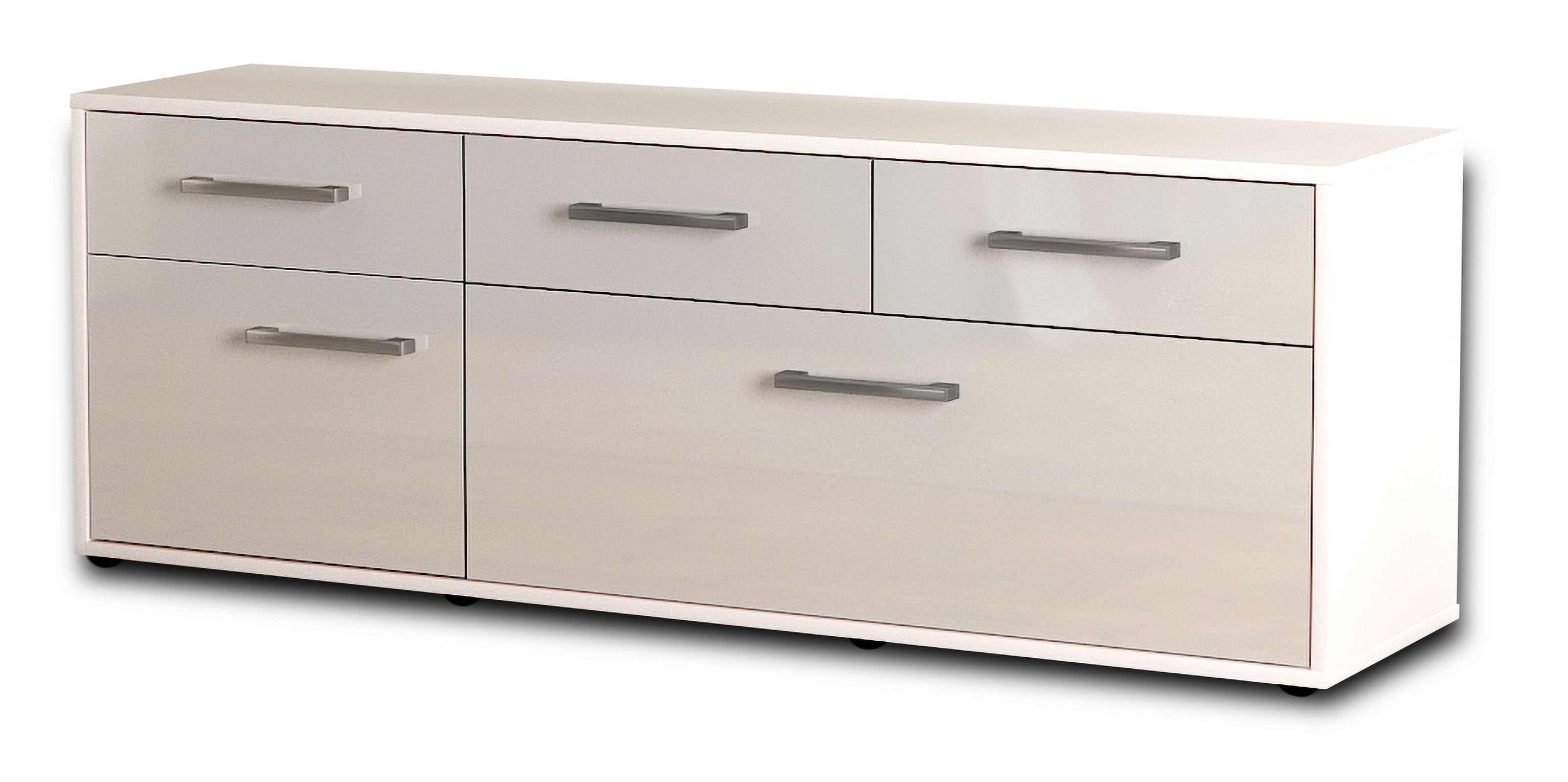 Lowboard - Anjelika - Design Hochglanz - Freistehend mit Griffe 136 cm Weiss
