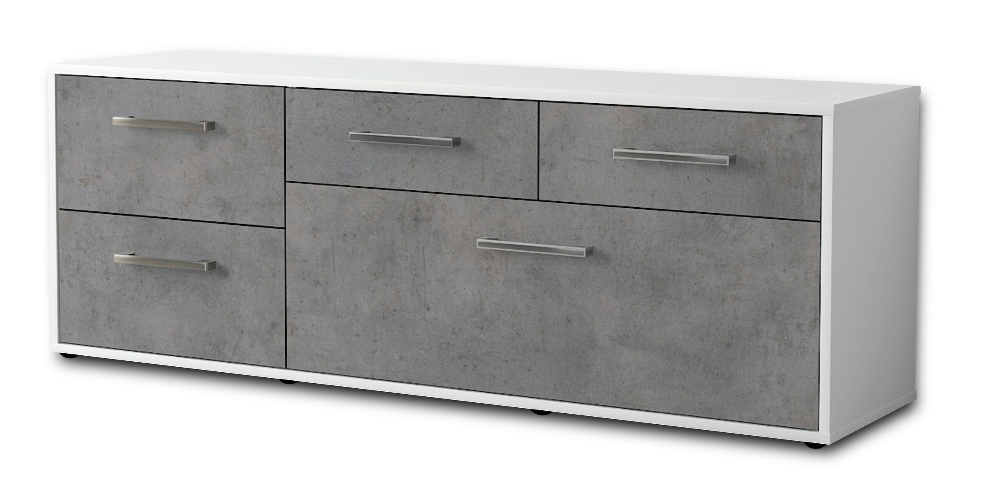 Lowboard - Anna - Design Industrie Stil - Freistehend mit Griffe 136 cm Weiss