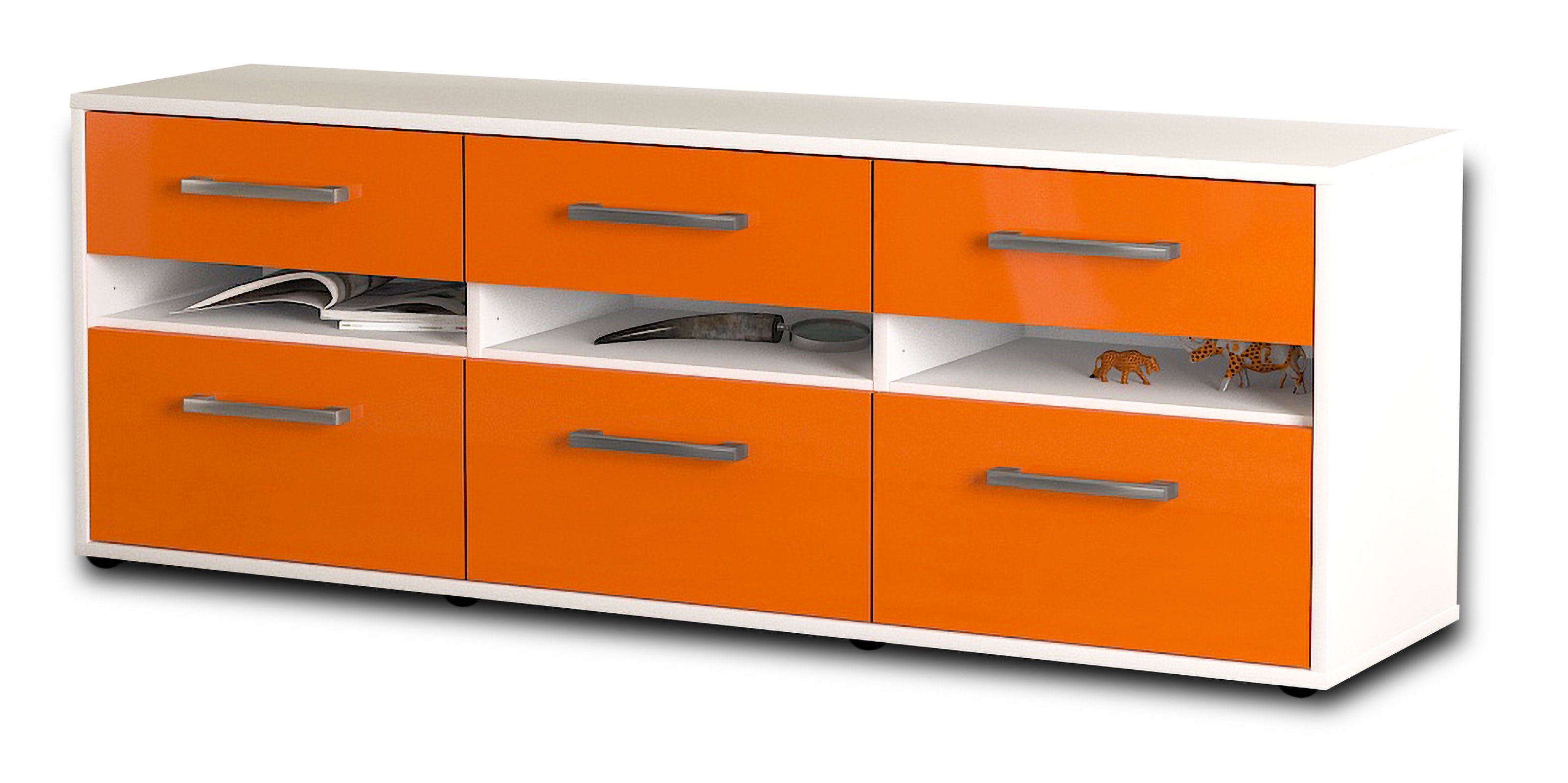 Lowboard - Annalena - Design Hochglanz - Freistehend mit Griffe 136 cm Weiss