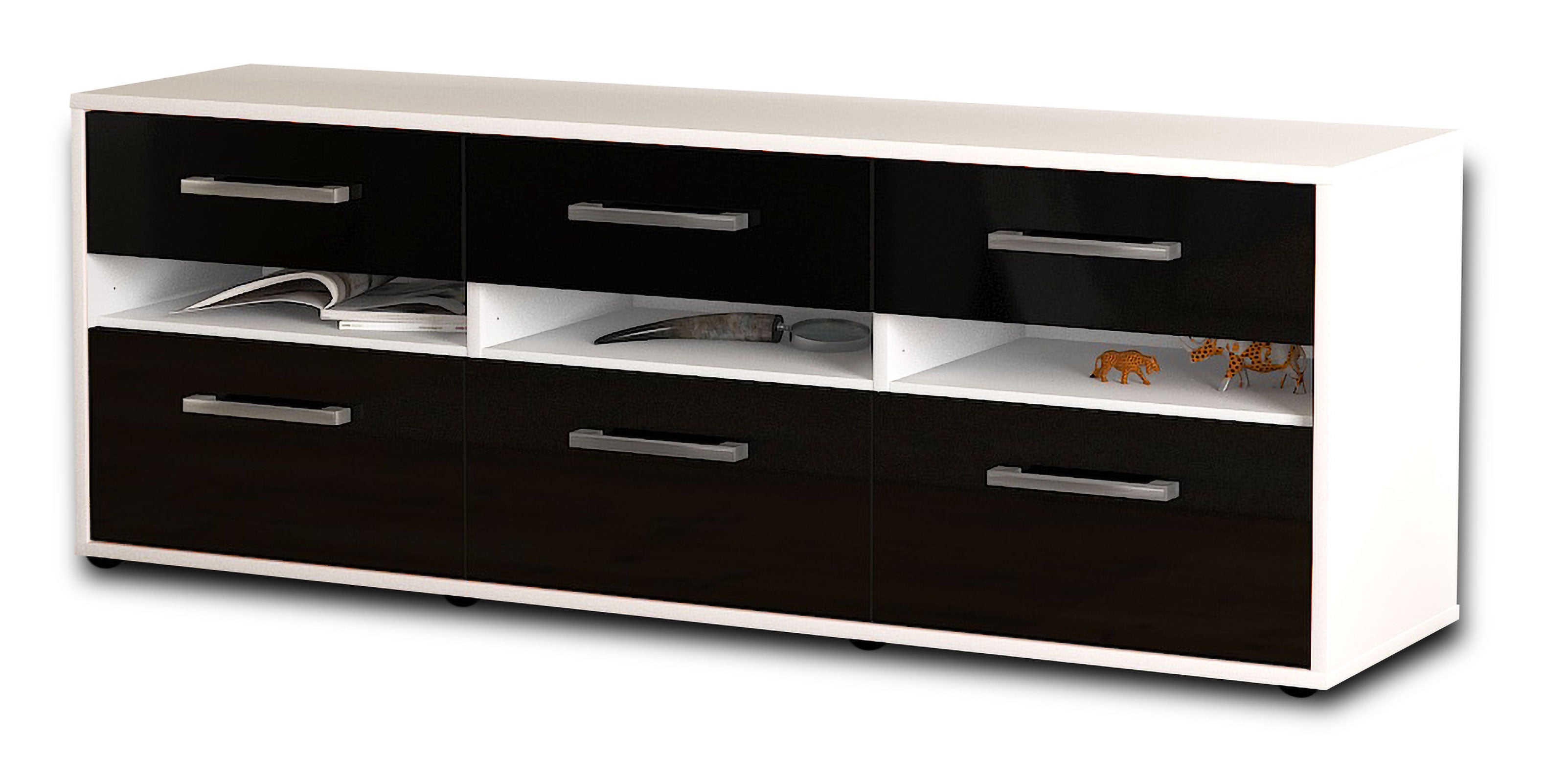 Lowboard - Annalena - Design Hochglanz - Freistehend mit Griffe 136 cm Weiss