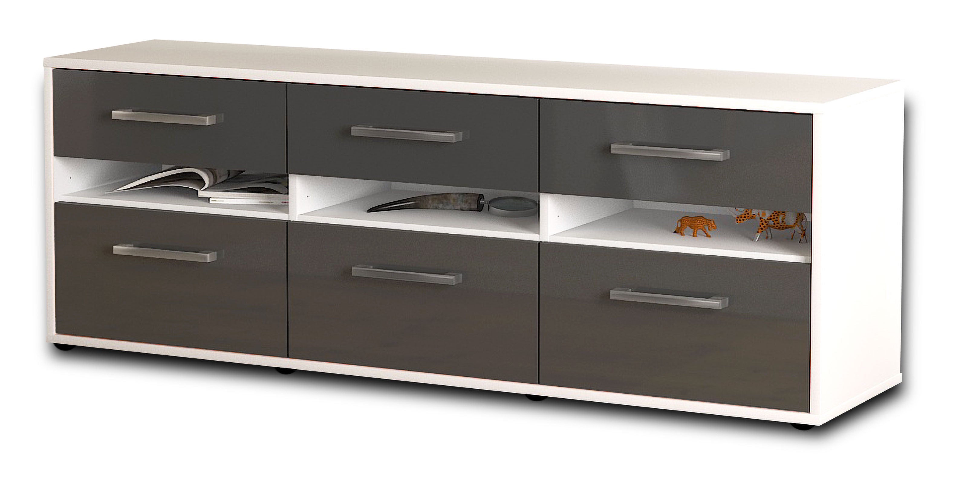 Lowboard - Annalena - Design Hochglanz - Freistehend mit Griffe 136 cm Weiss