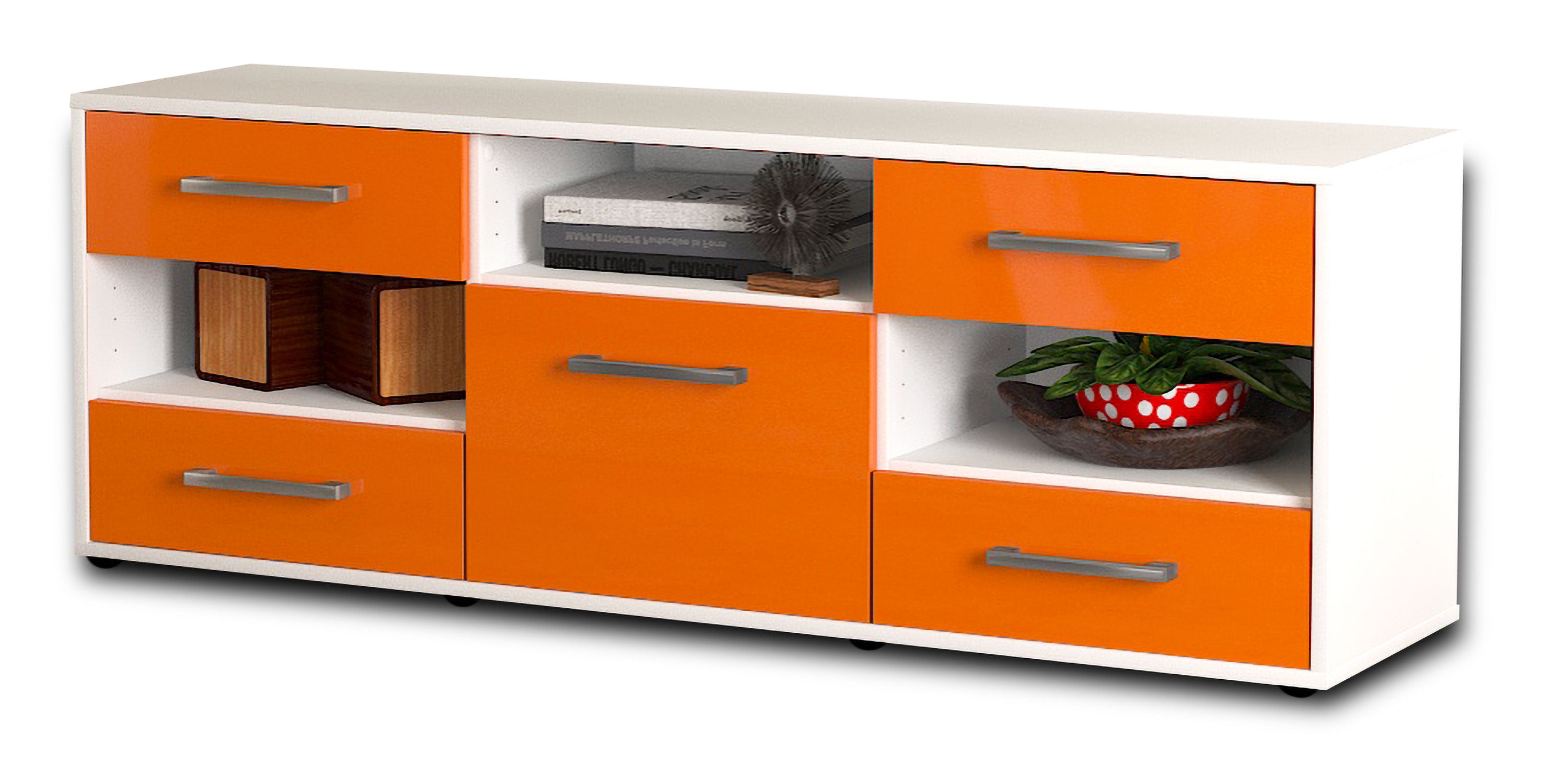 Lowboard - Annina - Design Hochglanz - Freistehend mit Griffe 136 cm Weiss